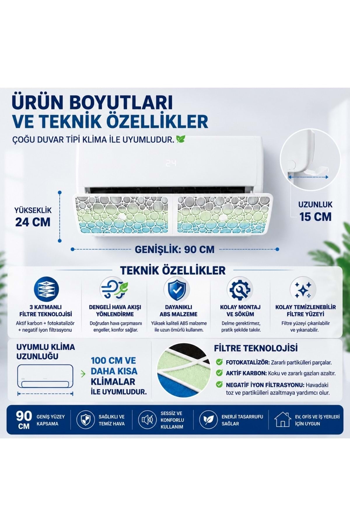 HyMark Filtreli Klima Hava Yönlendirme Aparatı Dekoratif Temiz ve Konforlu Hava Deneyimi