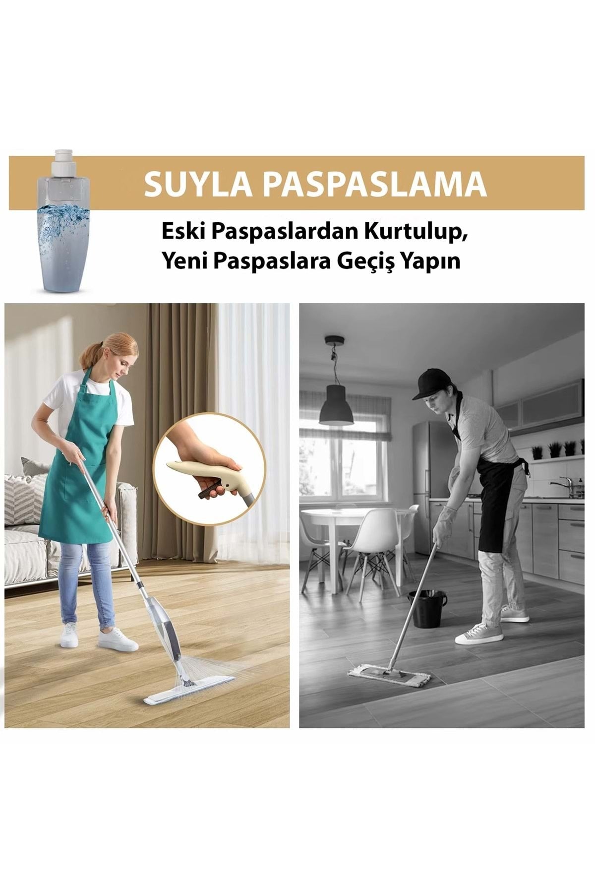 HyMark Sprey Mop Su Deterjan Hazneli 360 Derece Dönen Mikrofiber Bez Temizlik Seti