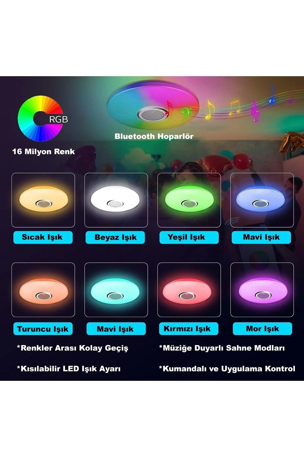 HyMark Akıllı Tavan Smart Life RGB LED Lamba Bluetooth Müzik 60W 220V Dekoratif Aydınlatma