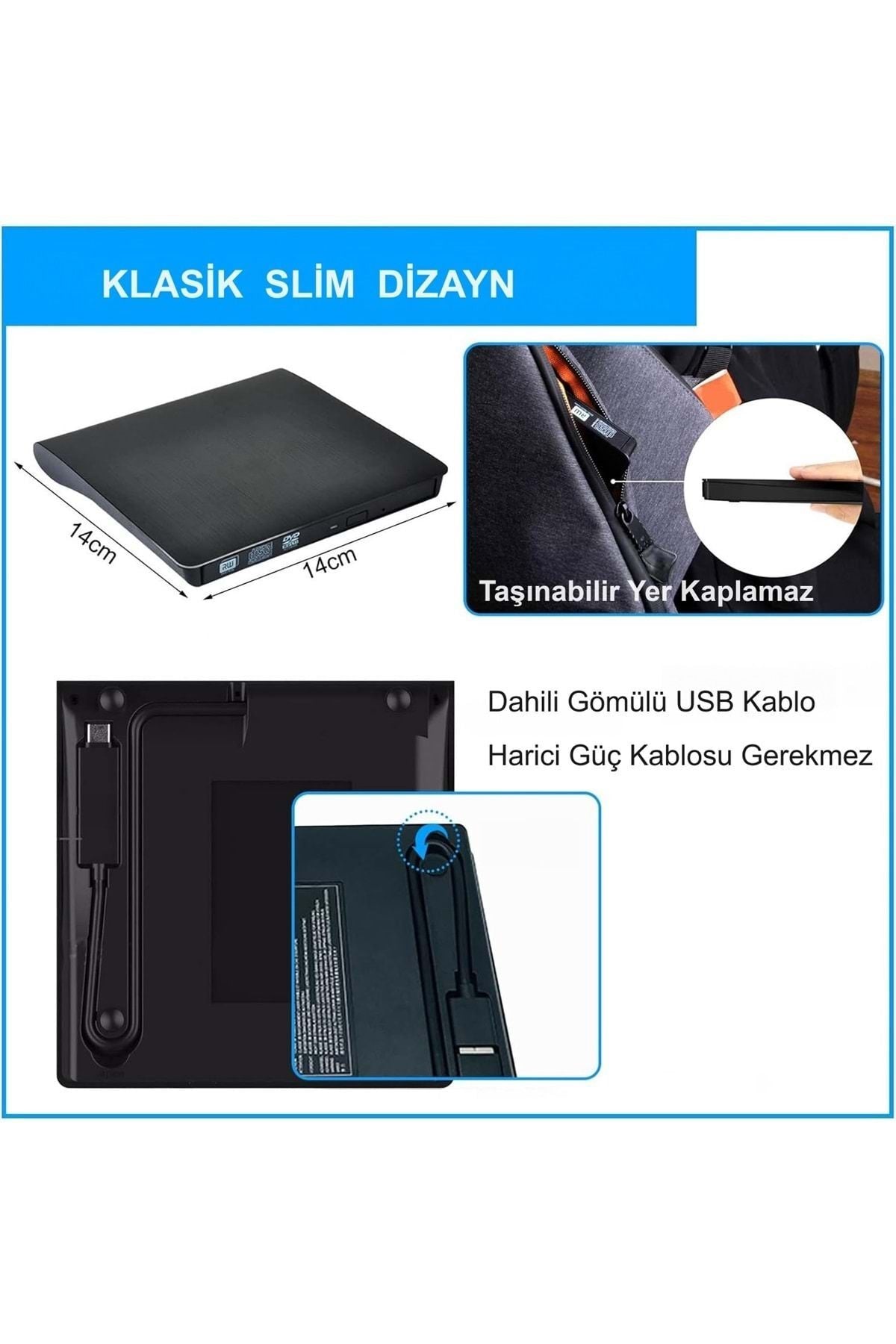 HyMark USB 3.0 Taşınabilir CD DVD Yazıcı Okuyucu Windows Mac Dizüstü Masaüstü Bilgisayar