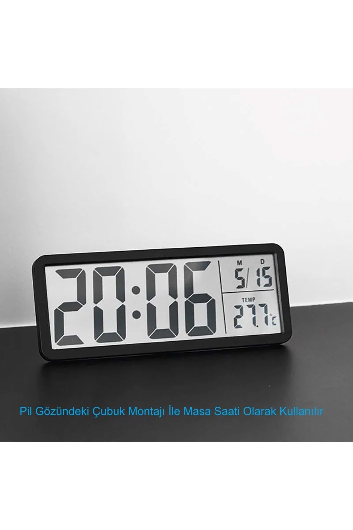 HyMark LCD Ekran 20x8cm Dijital Duvar Saati USB Pilli Zaman Sıcaklık Tarih