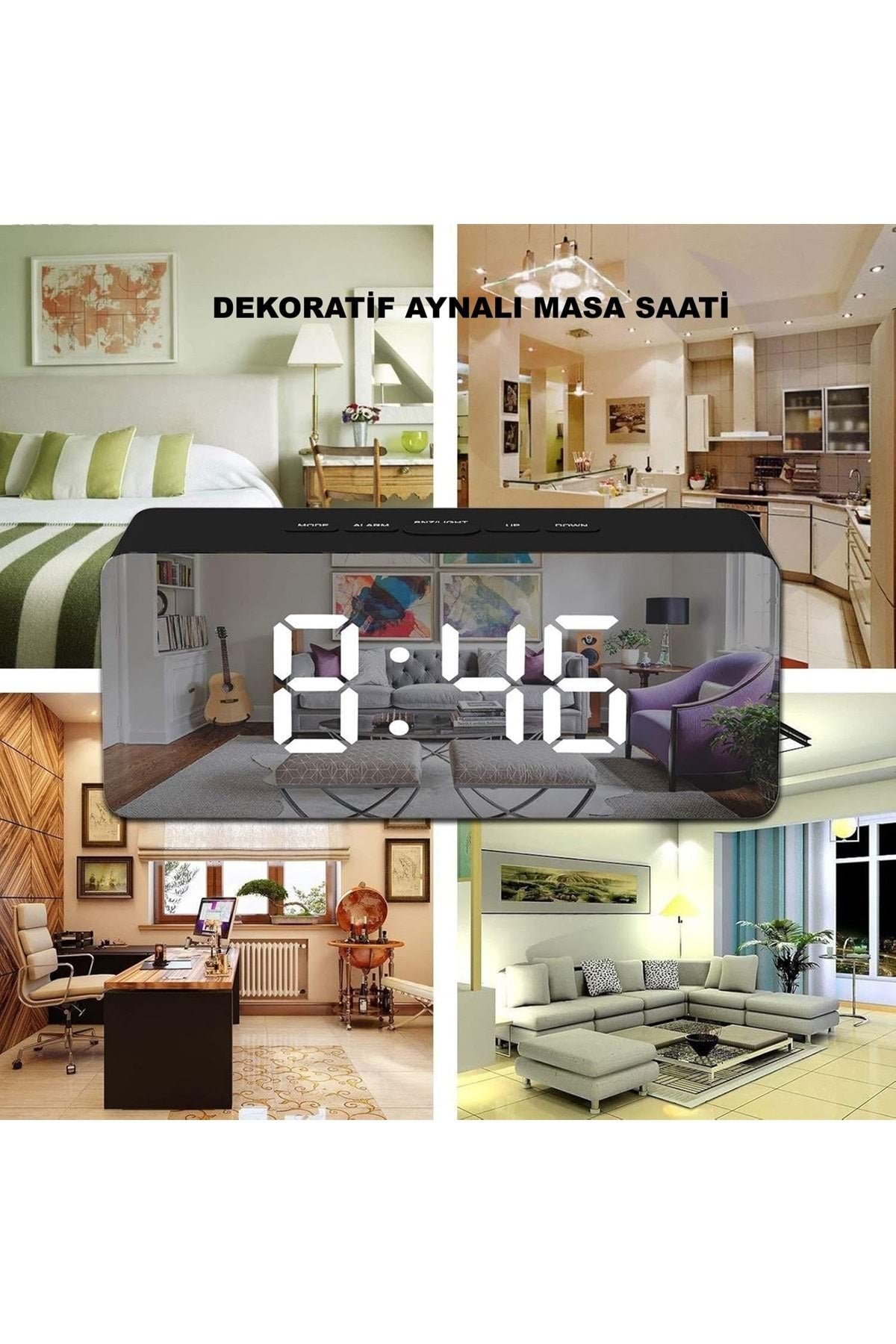 HyMark Dijital Çalar Saat Usb/Pil Aynalı LED Termometre Alarm Gece Modlu Eletronik Saat