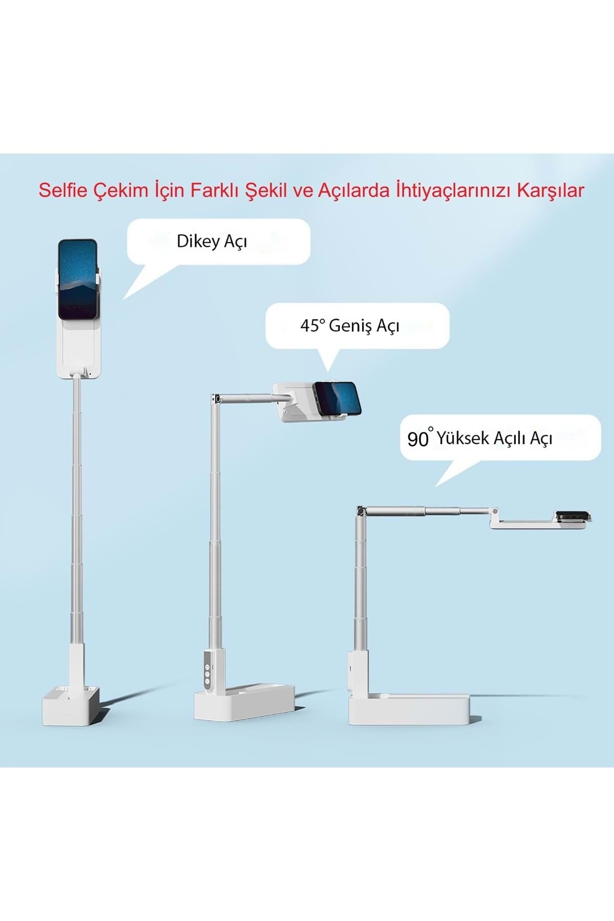HyMark Canlı Yayın Braketi Çok Fonksiyonlu Led Işıklı 360 Derece Kumandalı Selfie Telefon Standı
