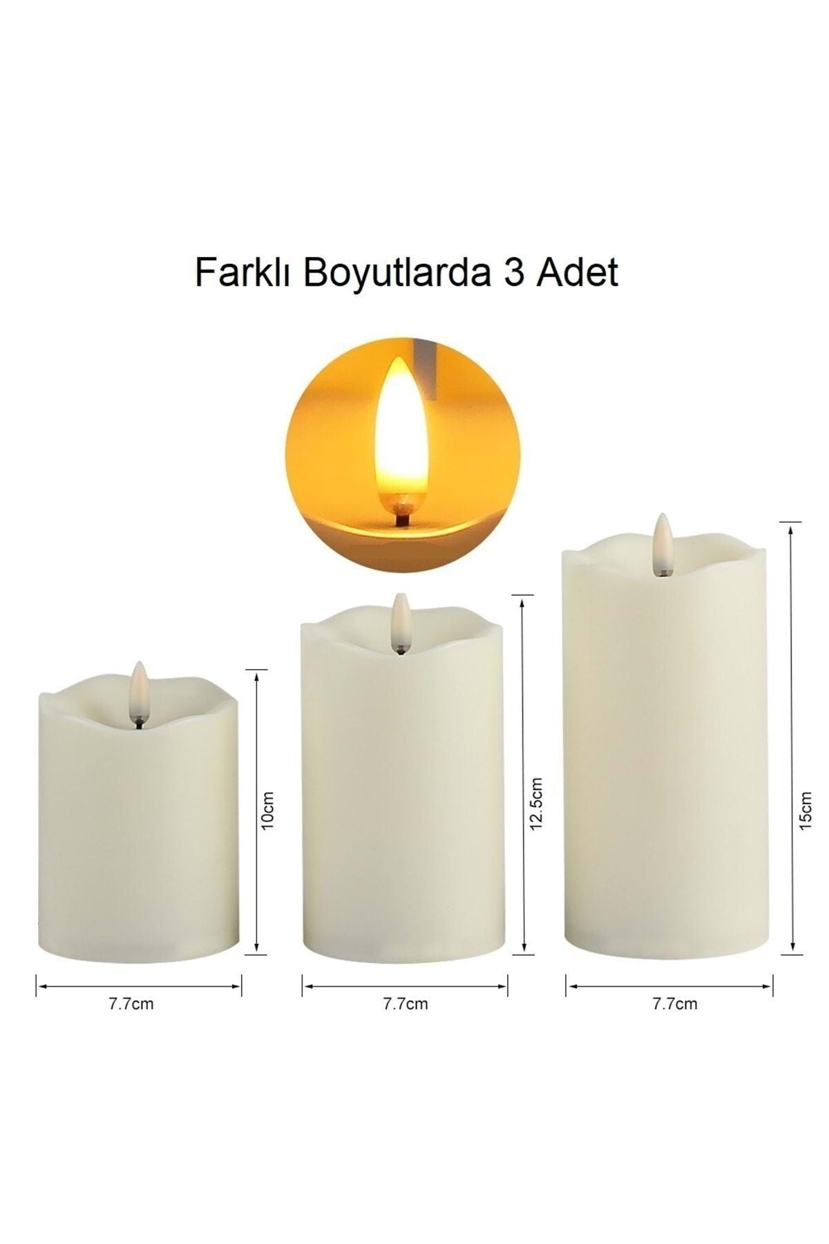 HyMark Alevsiz Titreyen Led Mum Büyük Boy 3lü Set Kumandalı