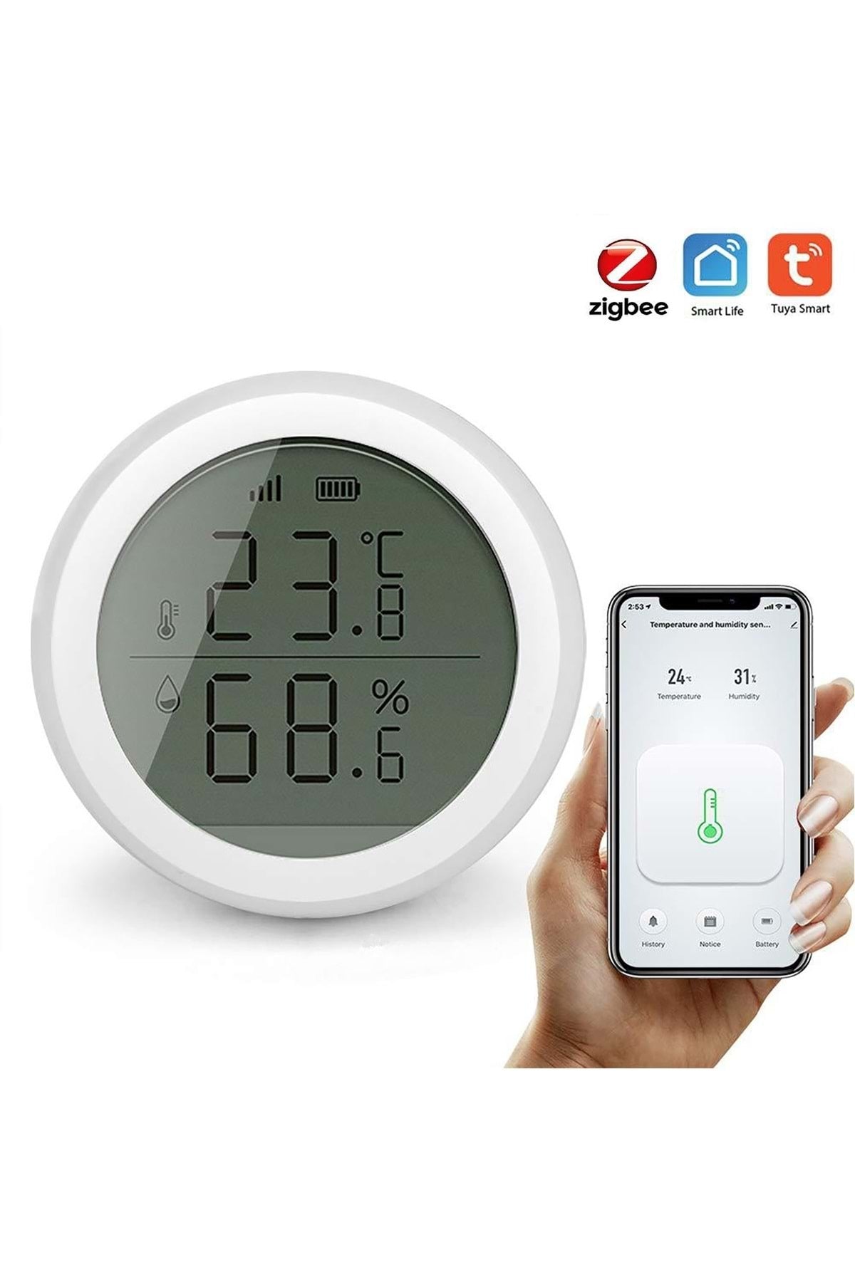 HyMark ZigBee Tuya Akıllı Yaşam Uygulaması Sıcaklık Nem Sensörü LCD Ekran APP Kontrol