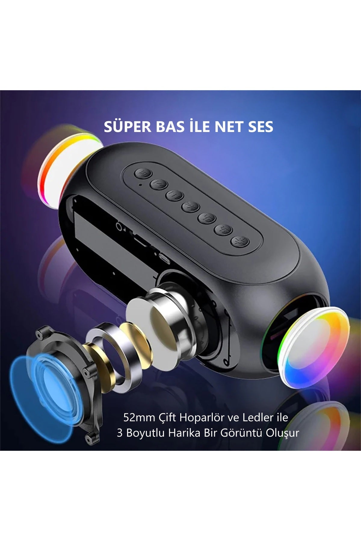 HyMark Bluetooth S8 RGB Led Işıklı Dijital Saat Alarm Şarjlı Hoparlör MP3 Fm Çok Fonksiyonlu Speaker
