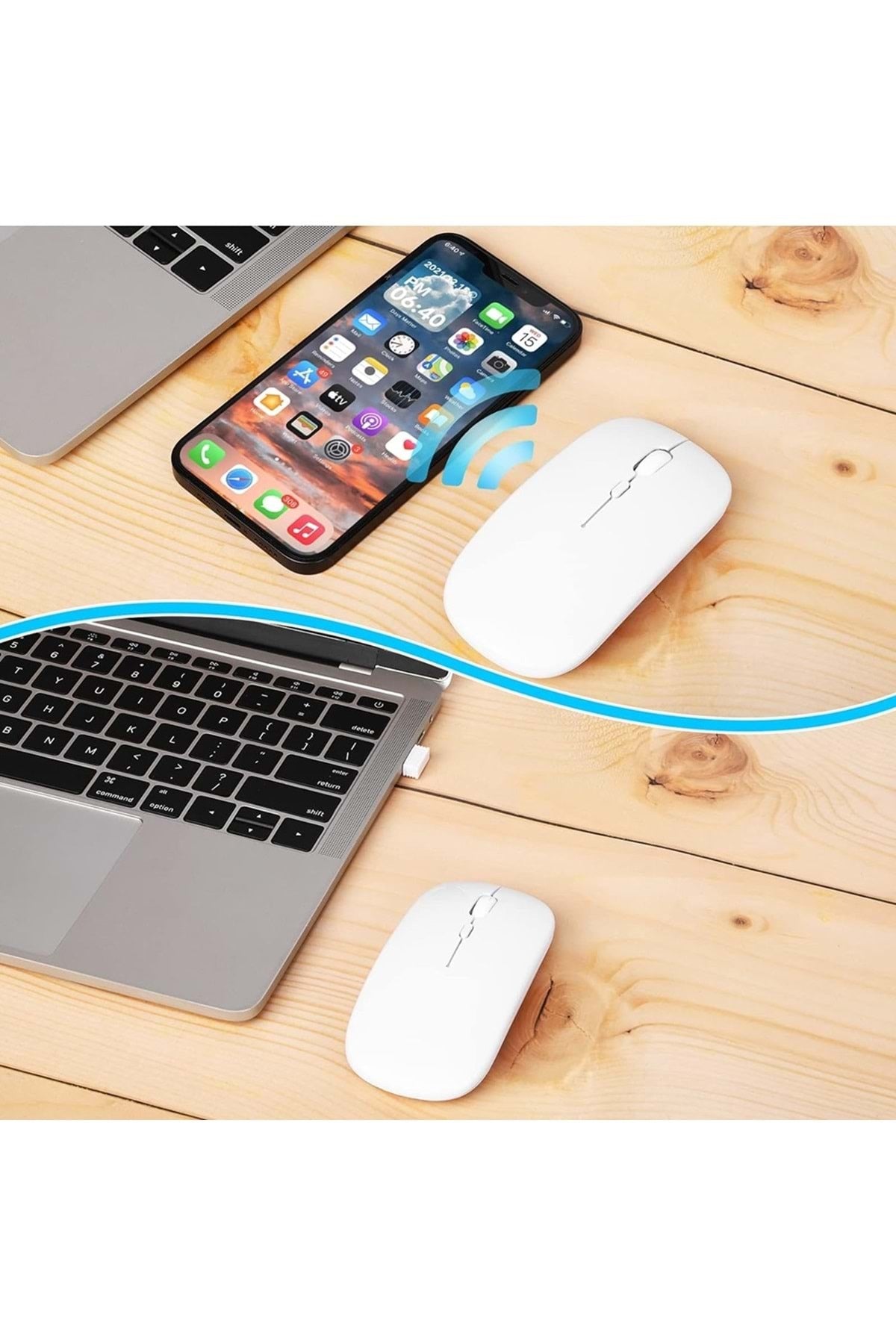 HyMark Sessiz Tıklama Şarjlı Çift Modlu Bluetooth Kablosuz 2.4Ghz Beyaz Mouse
