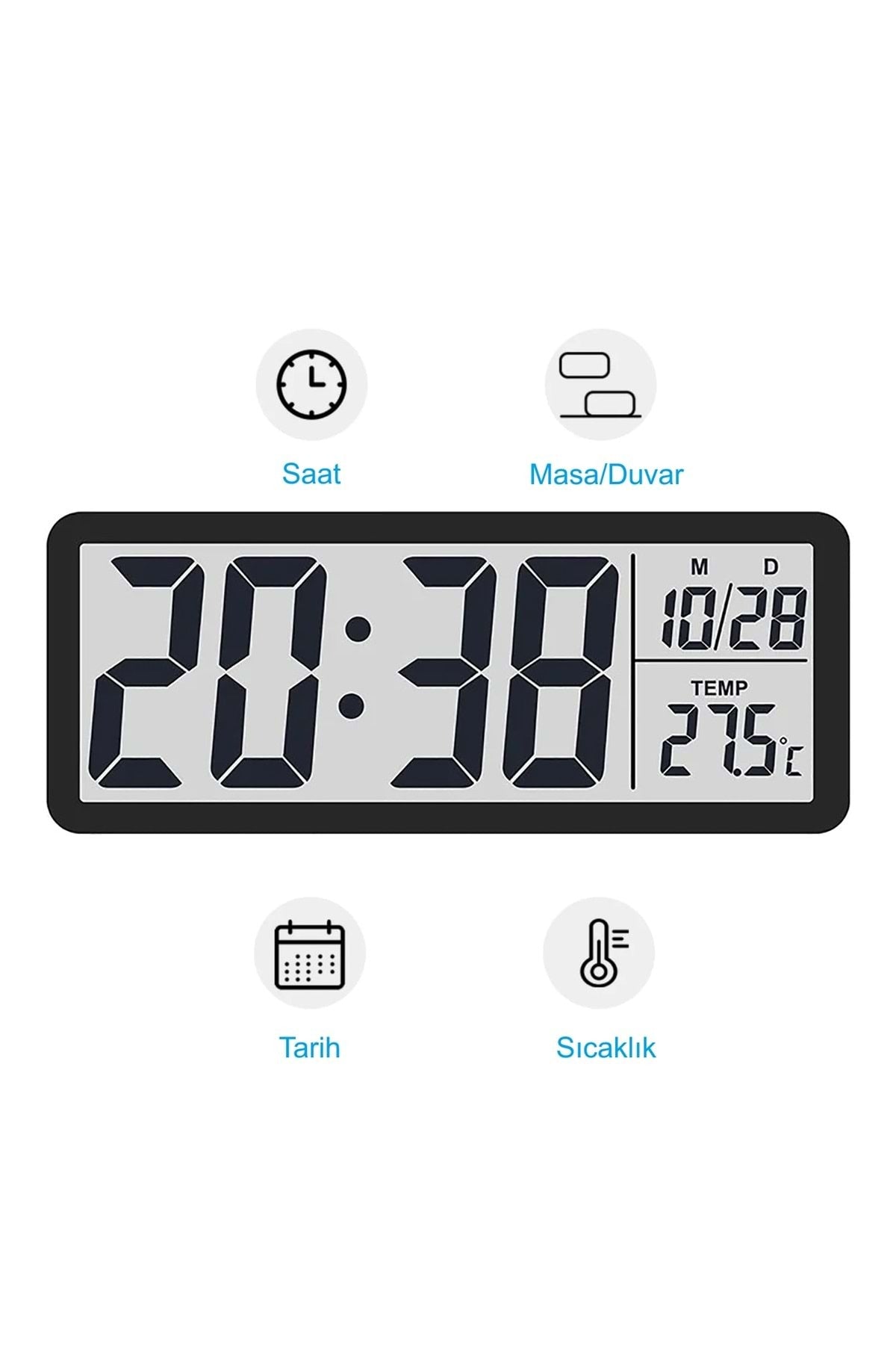 HyMark LCD Ekran 20x8cm Dijital Duvar Saati USB Pilli Zaman Sıcaklık Tarih