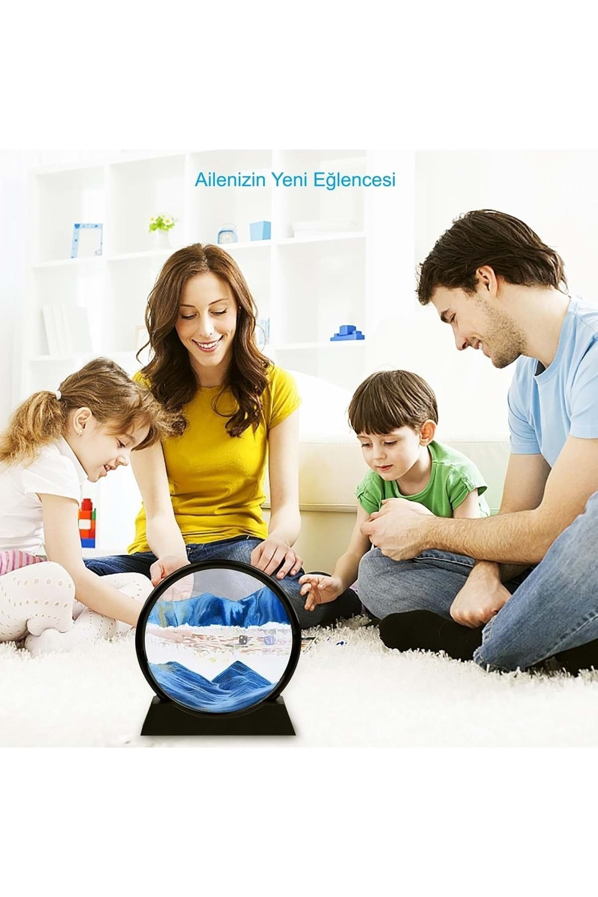 HyMark Hareketli 3D Kum Saati 30cm Büyük Boy Mavi Yuvarlak 12inch Cam Dekoratif Sanatsal Rahatlatıcı