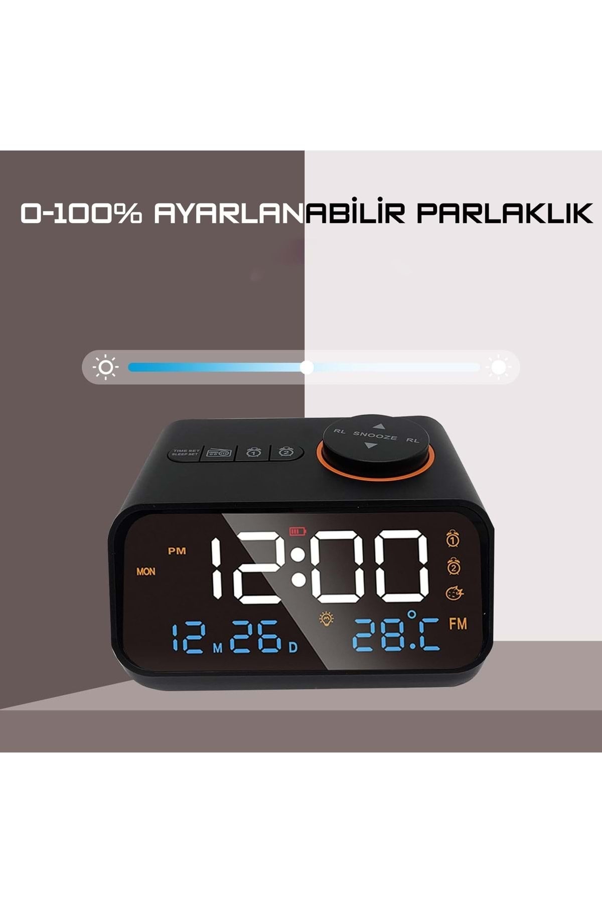 HyMark Dekoratif LED Dijital Saat FM Radyo 2 Alarm Sıcaklık ve Nem Göstergeli Şarjlı Pilli Saat