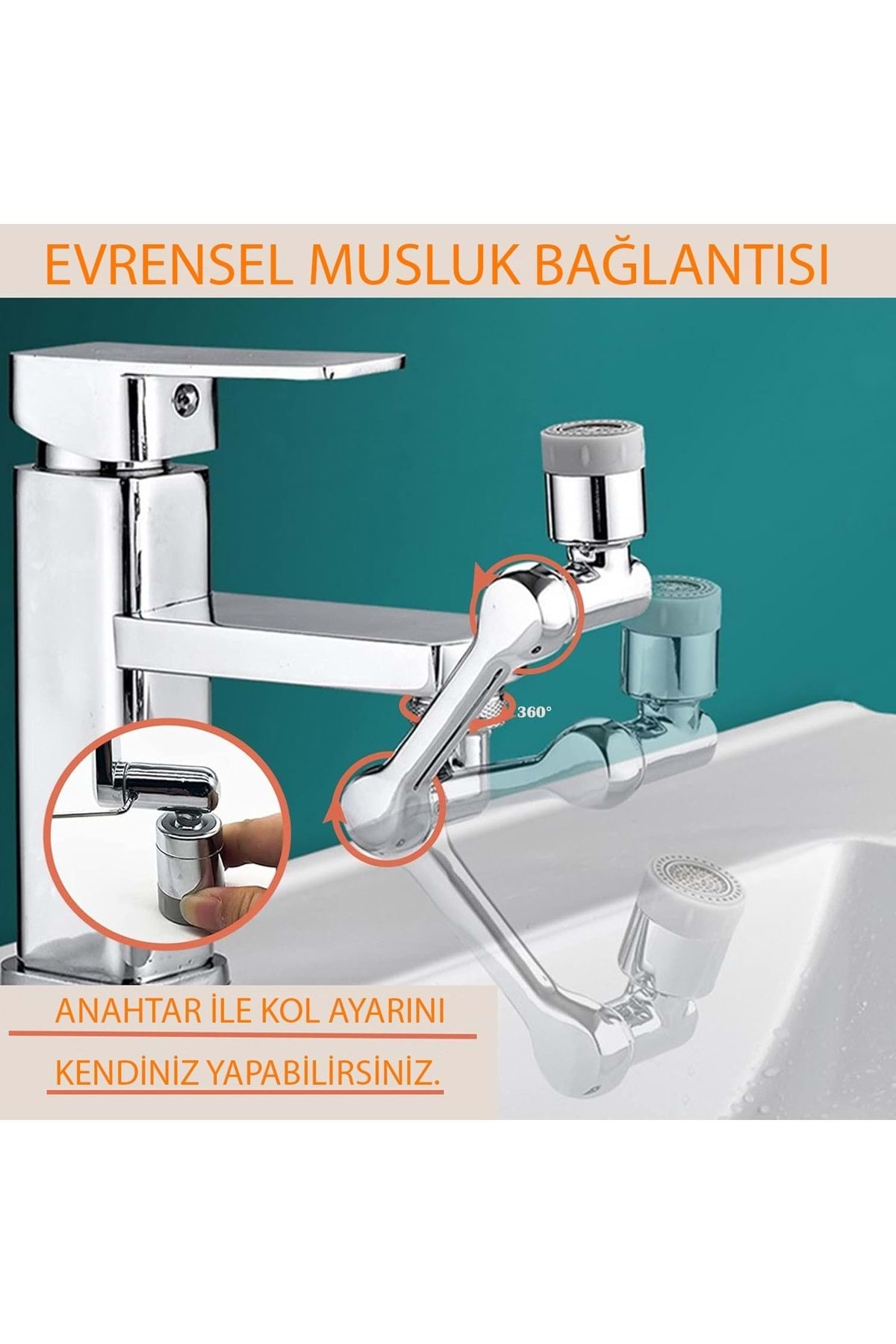 HyMark 1080 Derece Dönebilen Evrensel 2 Modlu Robotik Kol Mutfak Banyo Musluk Başlığı