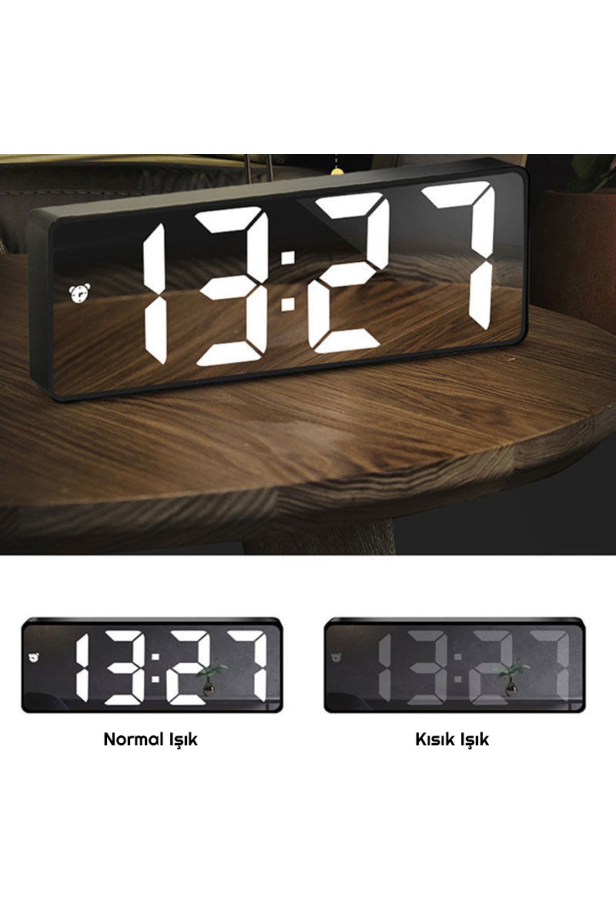 HyMark Aynalı Termometre Alarm Takvimli Led Dijital Modern Masa Saati/ADPT