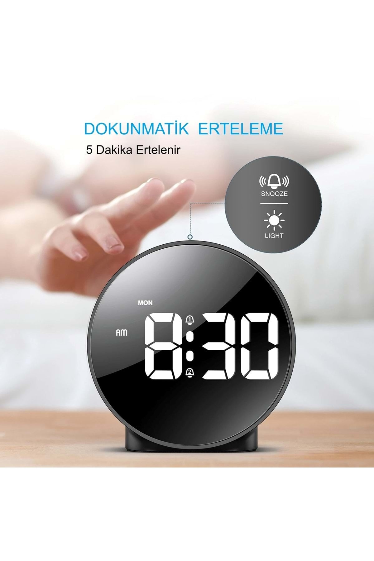HyMark Yuvarlak Siyah Dijital LED Masa Saati USB Güç Saat Erteleme Modern Saat