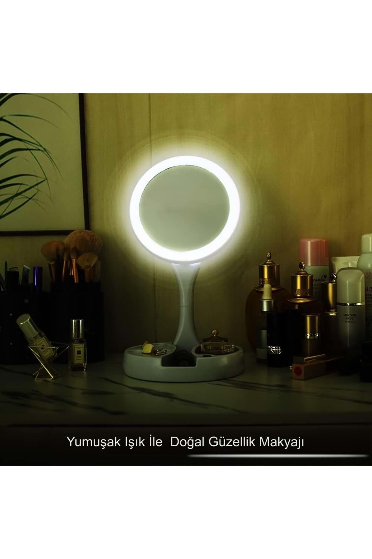 HyMark 10X Büyütme Çift Taraflı Katlanabilir 21 LED Işıklı Makyaj Aynası USB Kablo