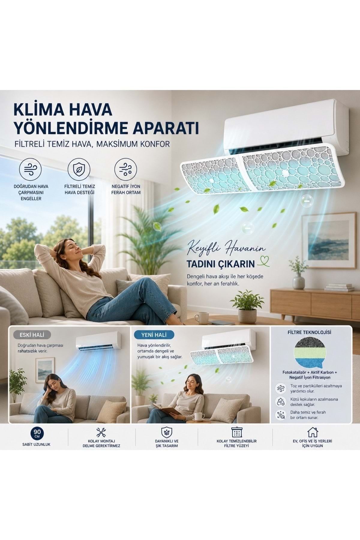 HyMark Filtreli Klima Hava Yönlendirme Aparatı Dekoratif Temiz ve Konforlu Hava Deneyimi