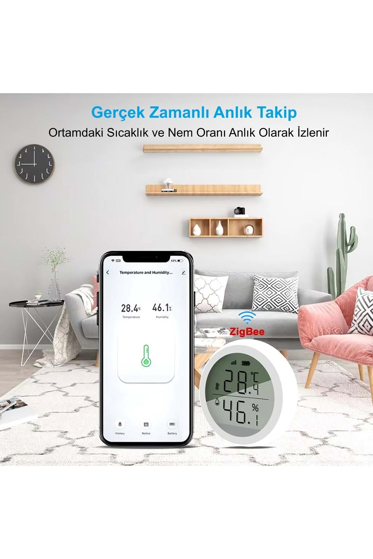 HyMark ZigBee Tuya Akıllı Yaşam Uygulaması Sıcaklık Nem Sensörü LCD Ekran APP Kontrol