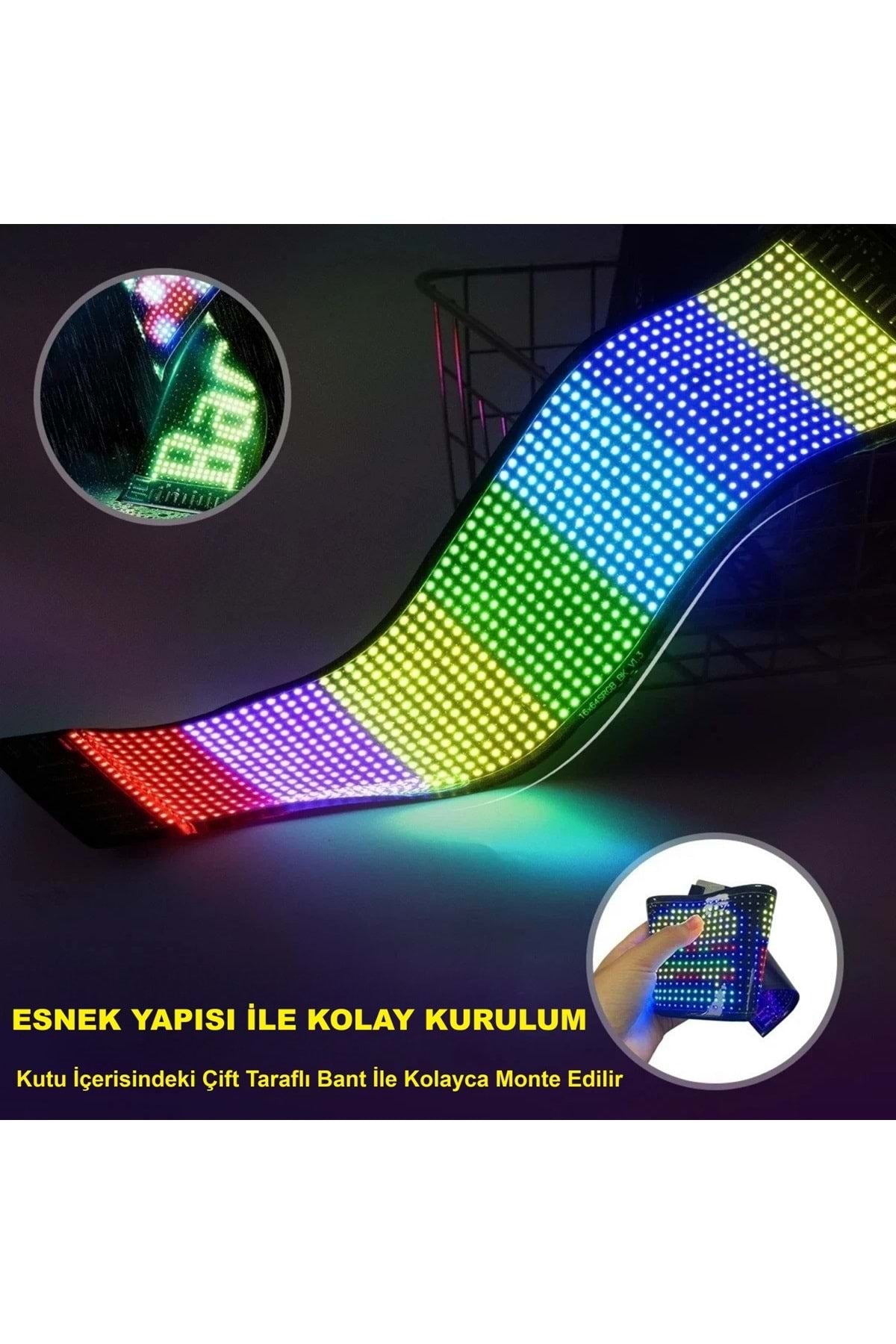 HyMark 35x10cm Programlanabilir LED Matrix Kayan Yazı 20x64 Pixel Emoji Tabela Araba Bluetooth APP