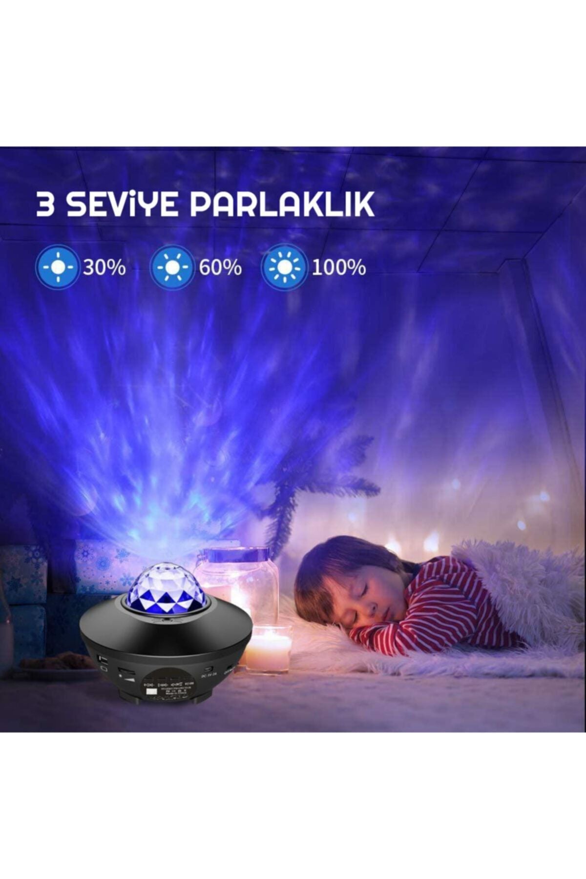 HyMark Led Yıldız Bluetooth Hoparlör Usb Projektör Okyanus Dalgası 21 Modlu Gece Lambası