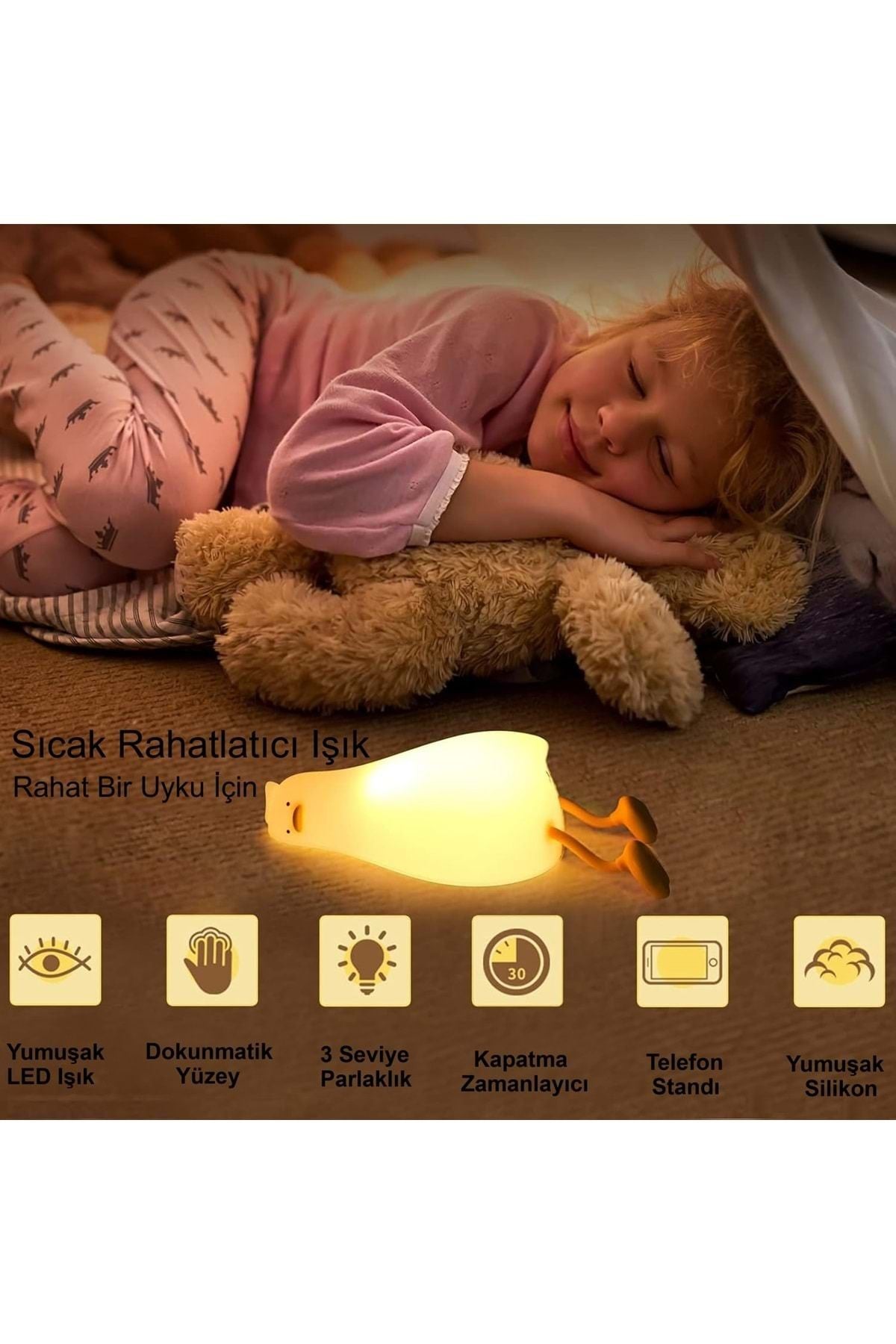 HyMark Sevimli Silikon Dokunmatik LED Ördek Gece Lambası Şarjlı Kısılabilir Dekoratif