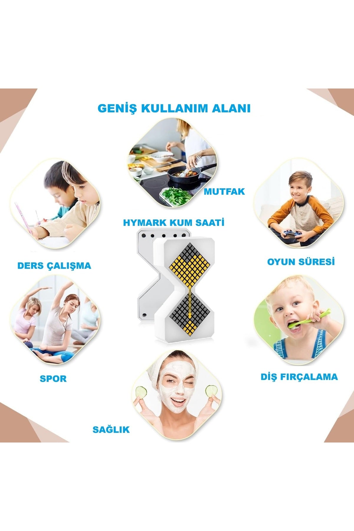 HyMark Modern Dijital Kum Saati Zamanlayıcı 1-30 Dk Şarjlı Pil Dekoratif LED Elektronik Saat