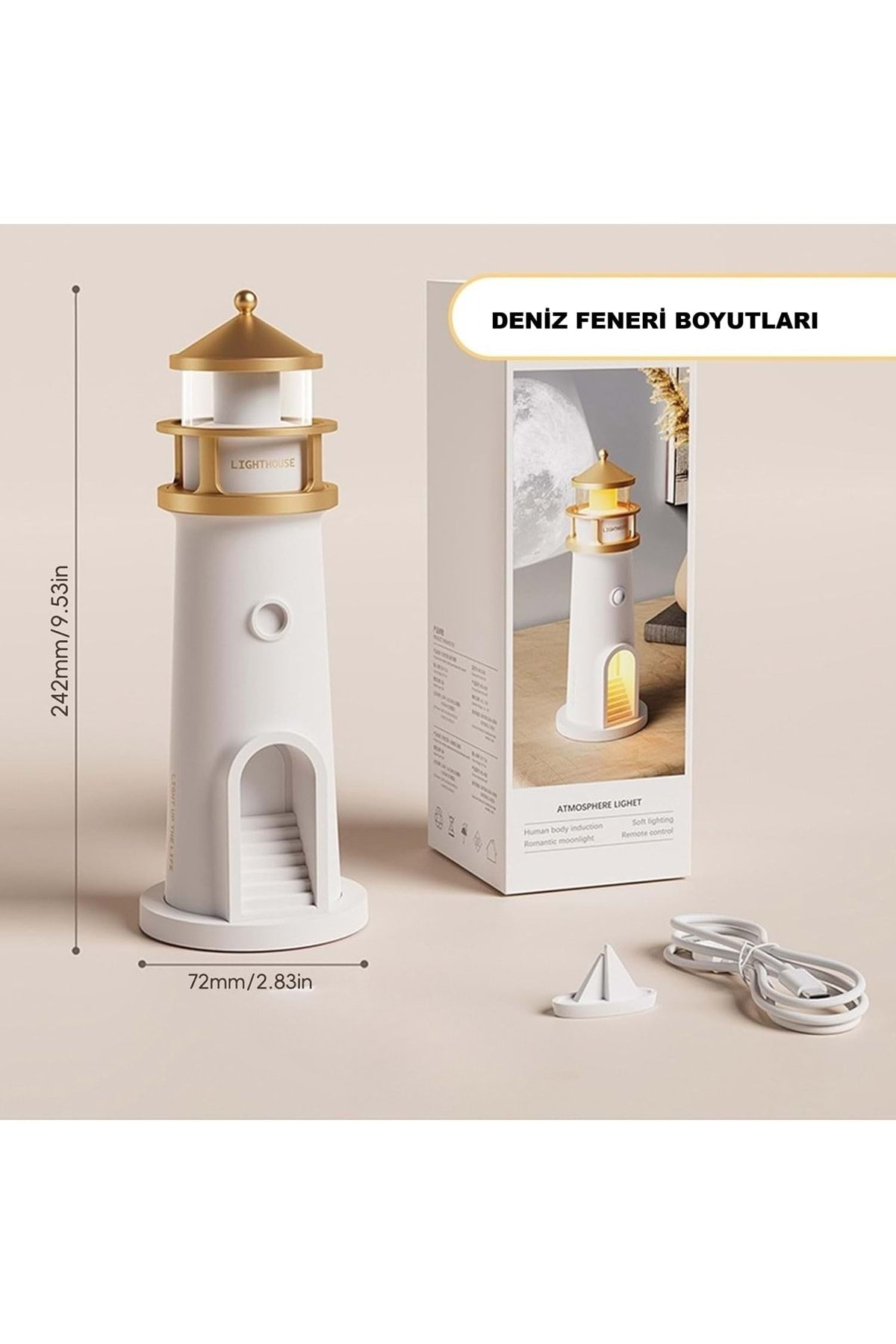 HyMark Deniz Feneri Projektör Ay LED Gece Lambası Kumandalı Kısılabilir Zamanlama