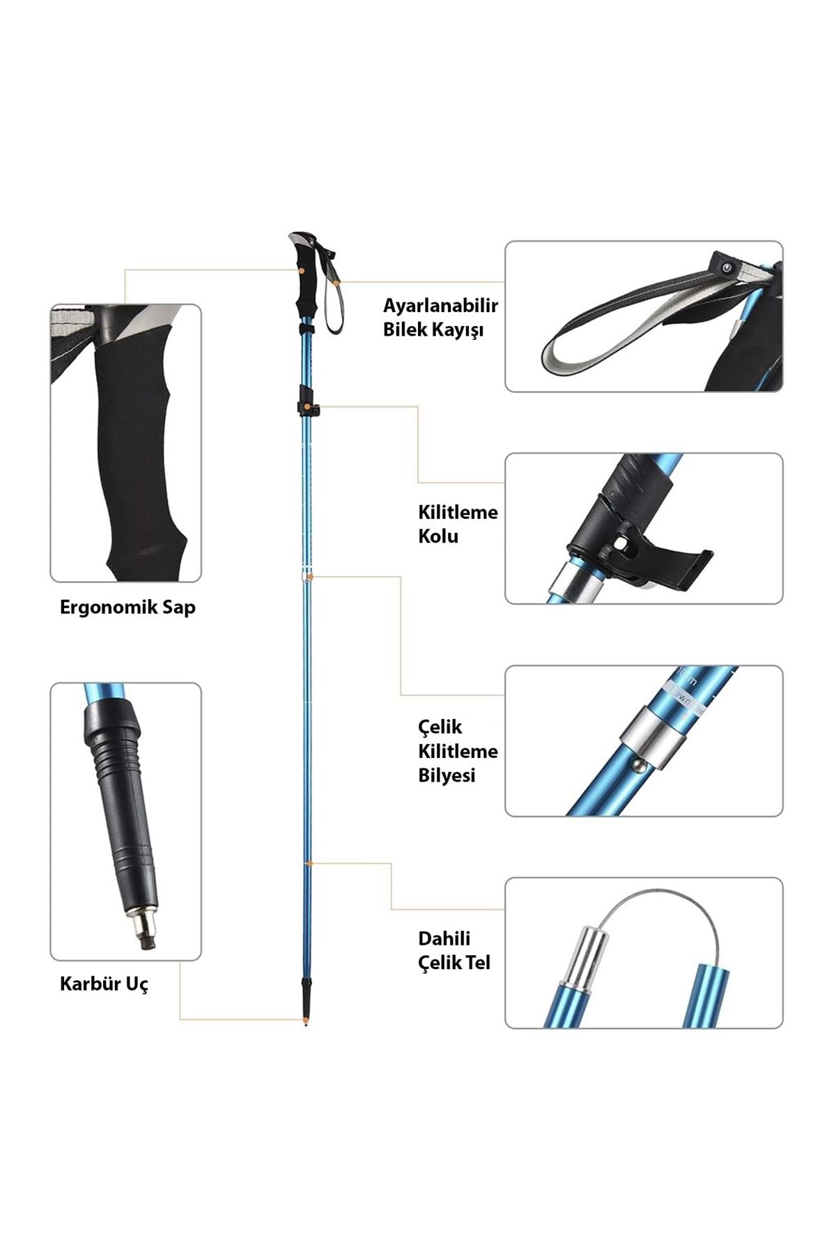 HyMark Trekking Hafif Katlanabilir 105-125cm Dağcı Doğa Kamp Yürüyüş Tırmanma Batonu