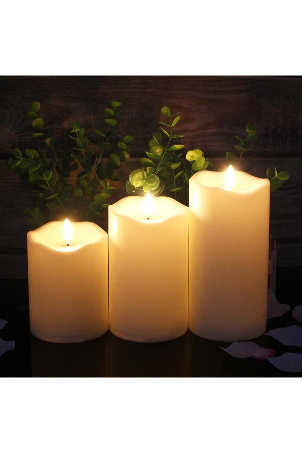 HyMark Alevsiz Titreyen Led Mum Büyük Boy 3lü Set Kumandalı