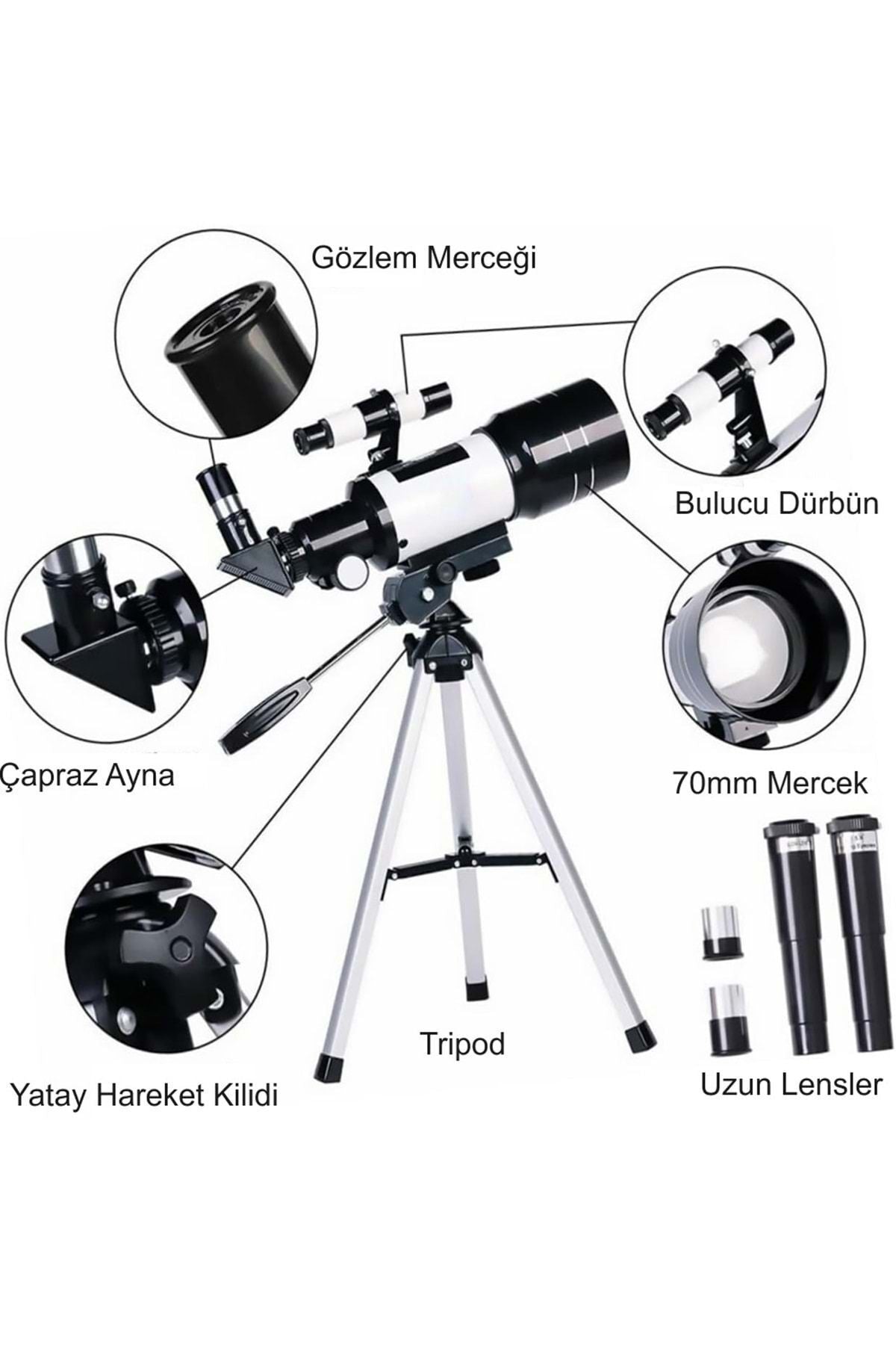 HyMark Astronomik 150X Teleskop 70/300mm Mercek Gece Görüş Uzay Doğa Gözlem Eğitici Öğretici