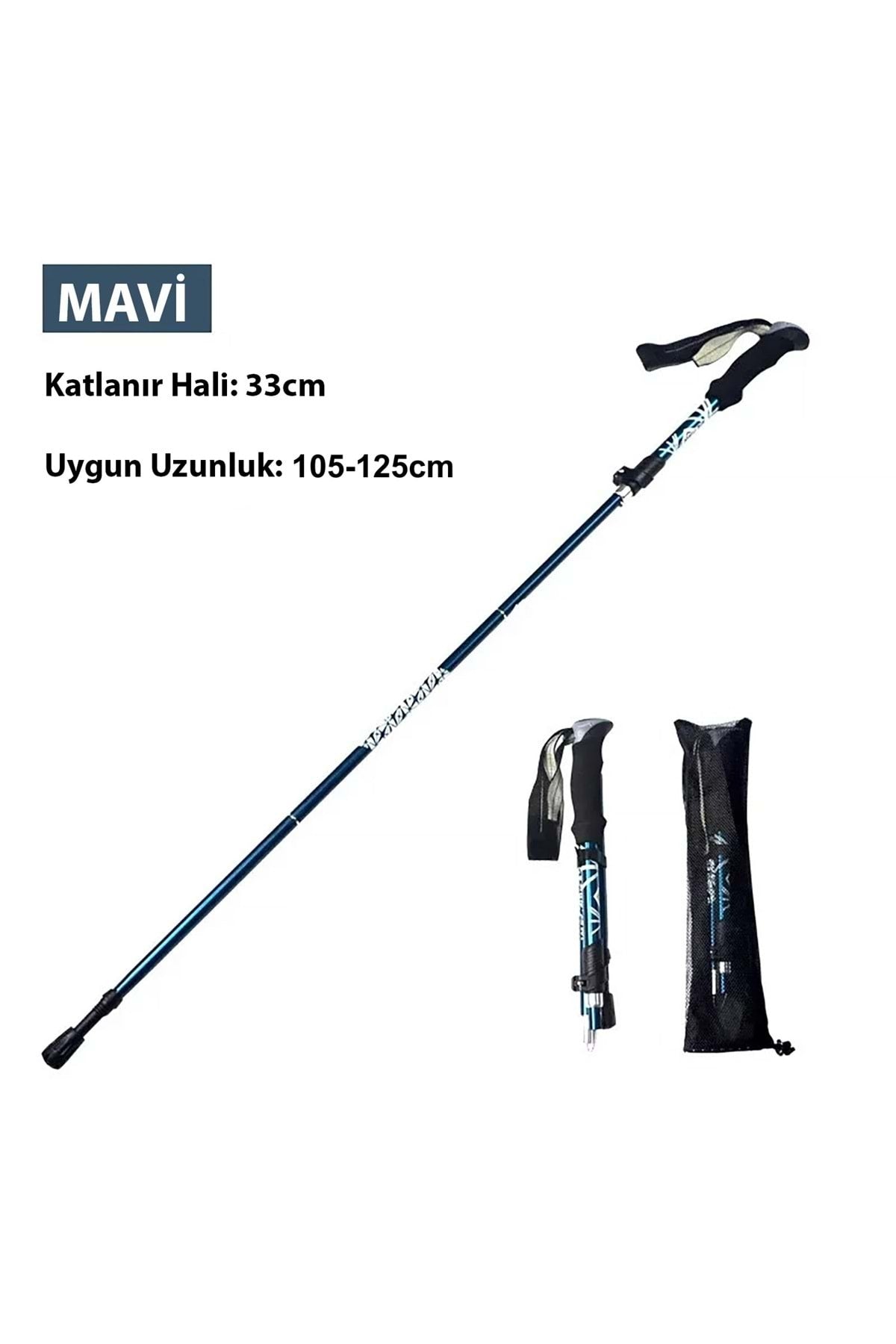 HyMark Trekking Hafif Katlanabilir 105-125cm Dağcı Doğa Kamp Yürüyüş Tırmanma Batonu