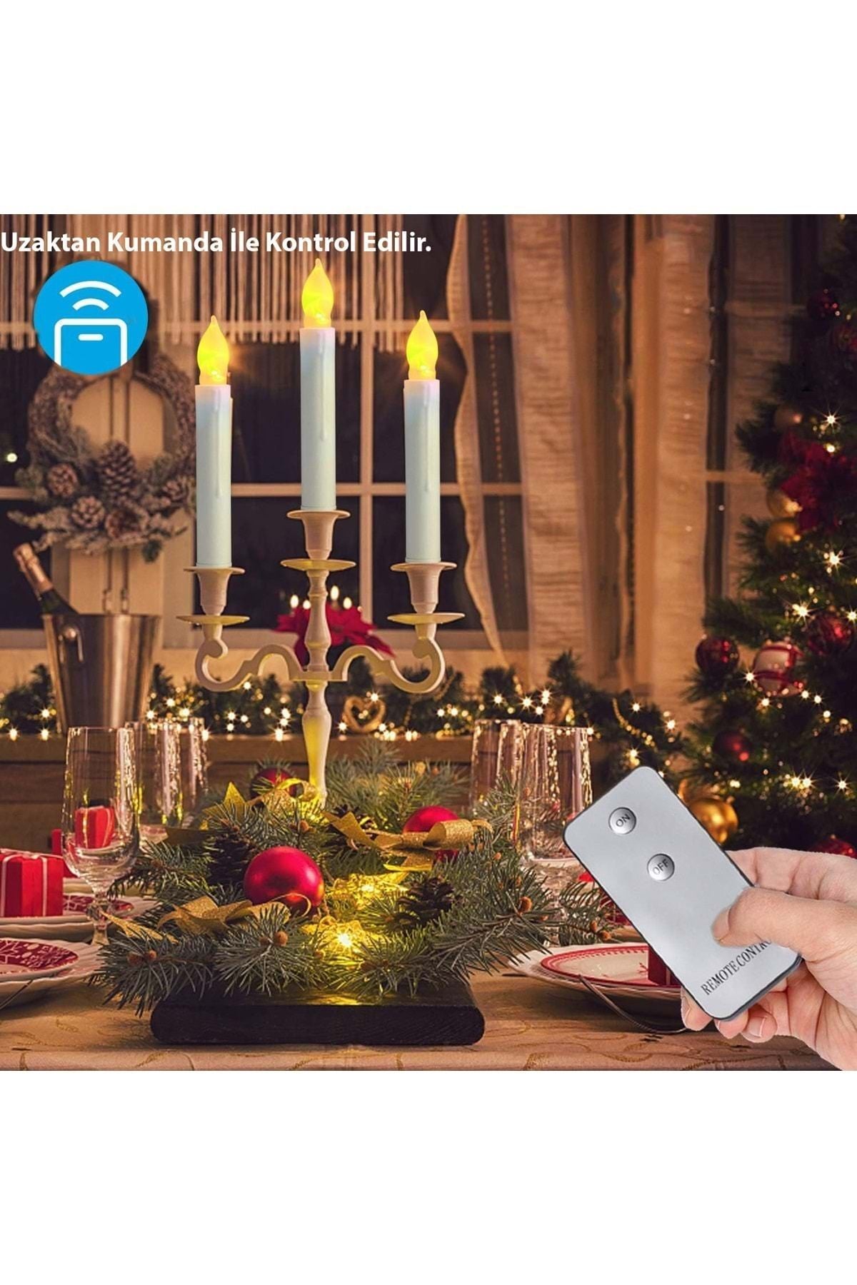 HyMark Titreyen Dekoratif Led Mum 12 Adet Alevsiz Konik Şekilli Uzaktan Kumandalı
