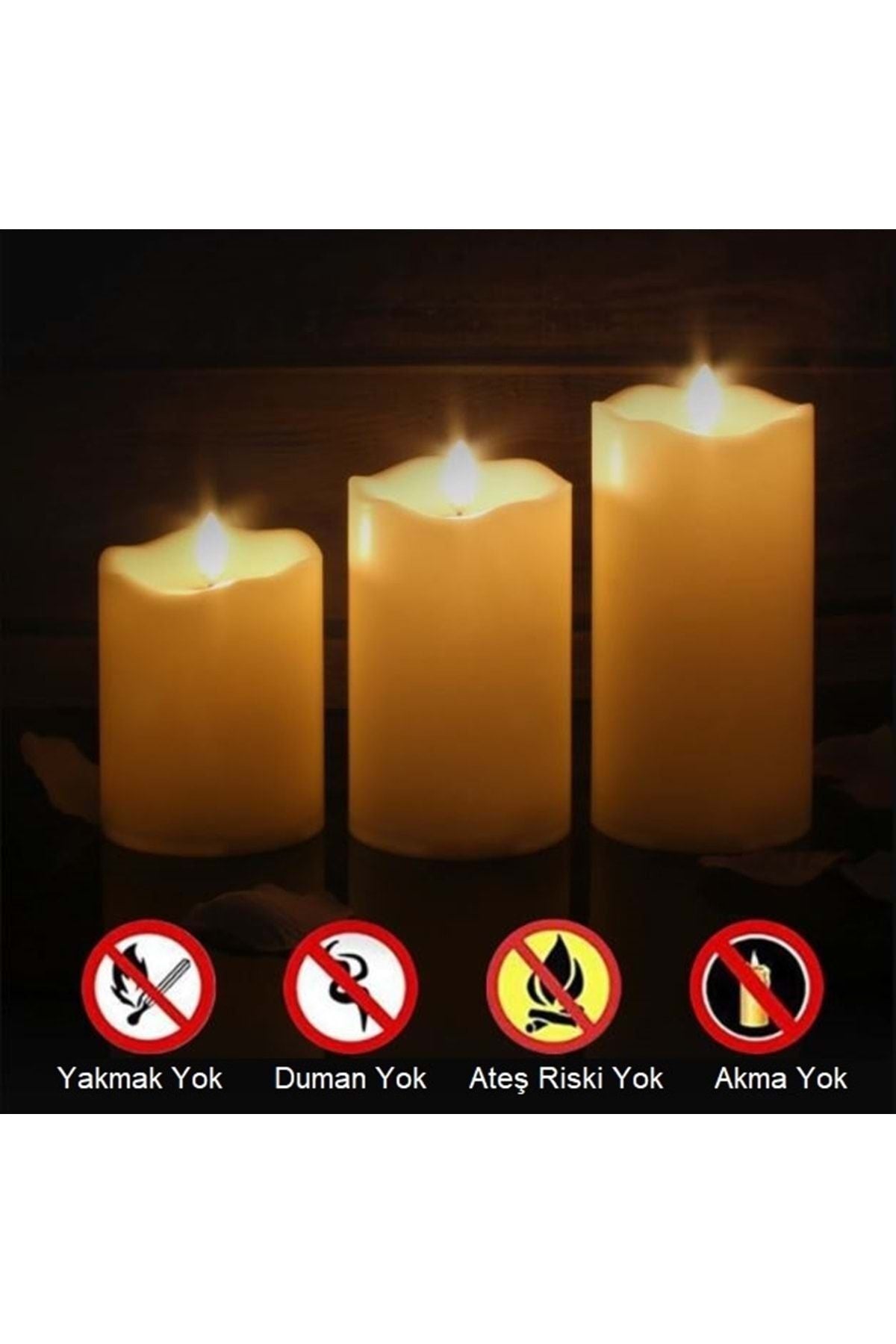 HyMark Alevsiz Titreyen Led Mum Büyük Boy 3lü Set Kumandalı