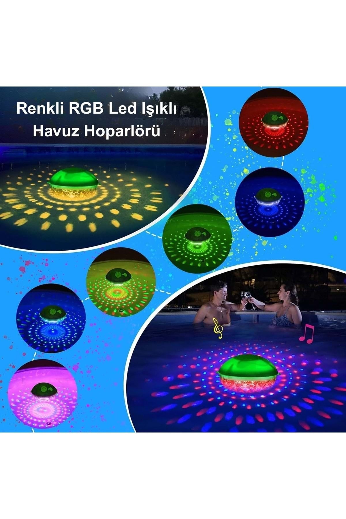 HyMark Bluetooth BT601 Havuz Hoparlörü Renkli RGB Led Işık IP68 Su Geçirmez Dahili Şarjlı Pil