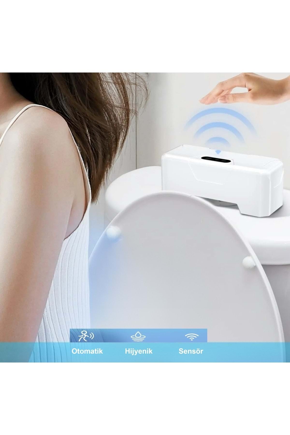HyMark Otomatik WC Tuvalet Sifonu Kızılötesi Sensörlü Temassız Akıllı Sensör Şarjlı Dahili Pil