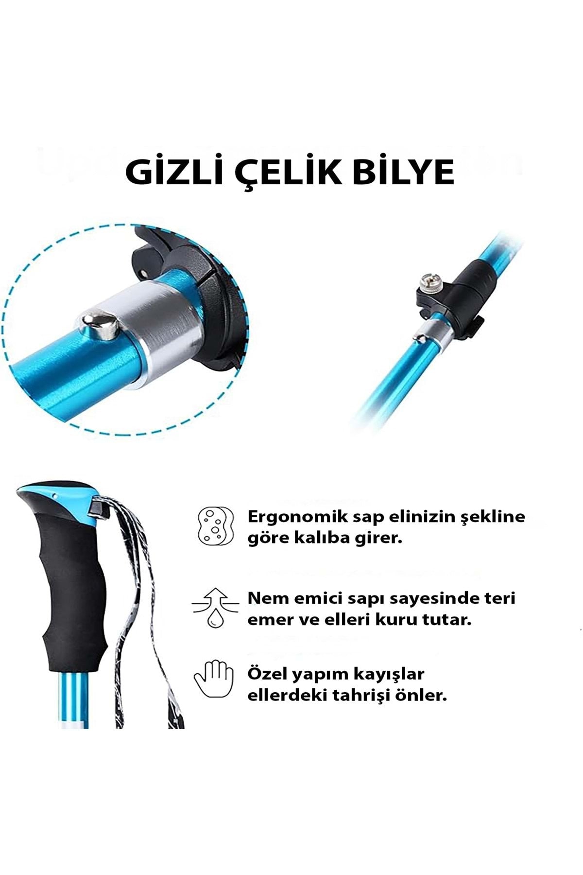 HyMark Trekking Hafif Katlanabilir 105-125cm Dağcı Doğa Kamp Yürüyüş Tırmanma Batonu