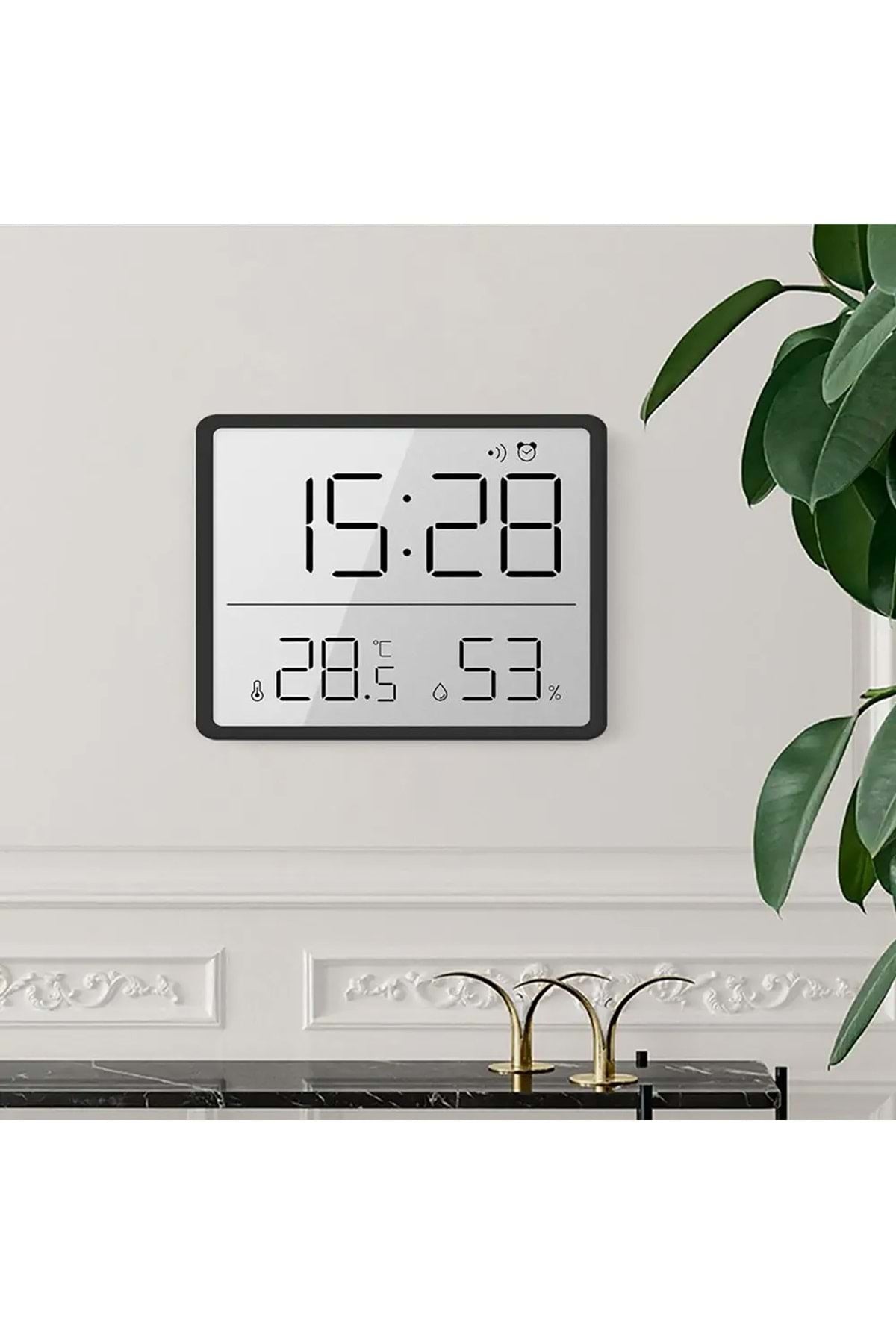 HyMark Mıknatıslı LCD Dijital Ekran 9x7 cm Pilli Mini Saat Alarm Nem Göstergesi Sıcaklık Ölçer