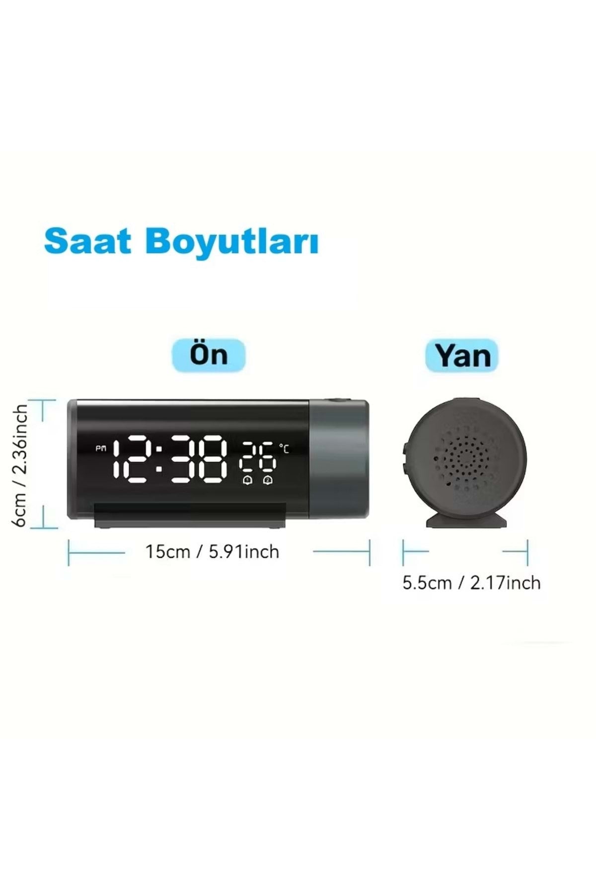 HyMark Projeksiyonlu Silindir USB Güç LED Ekran Çalar Saat Sıcaklık Çift Alarm