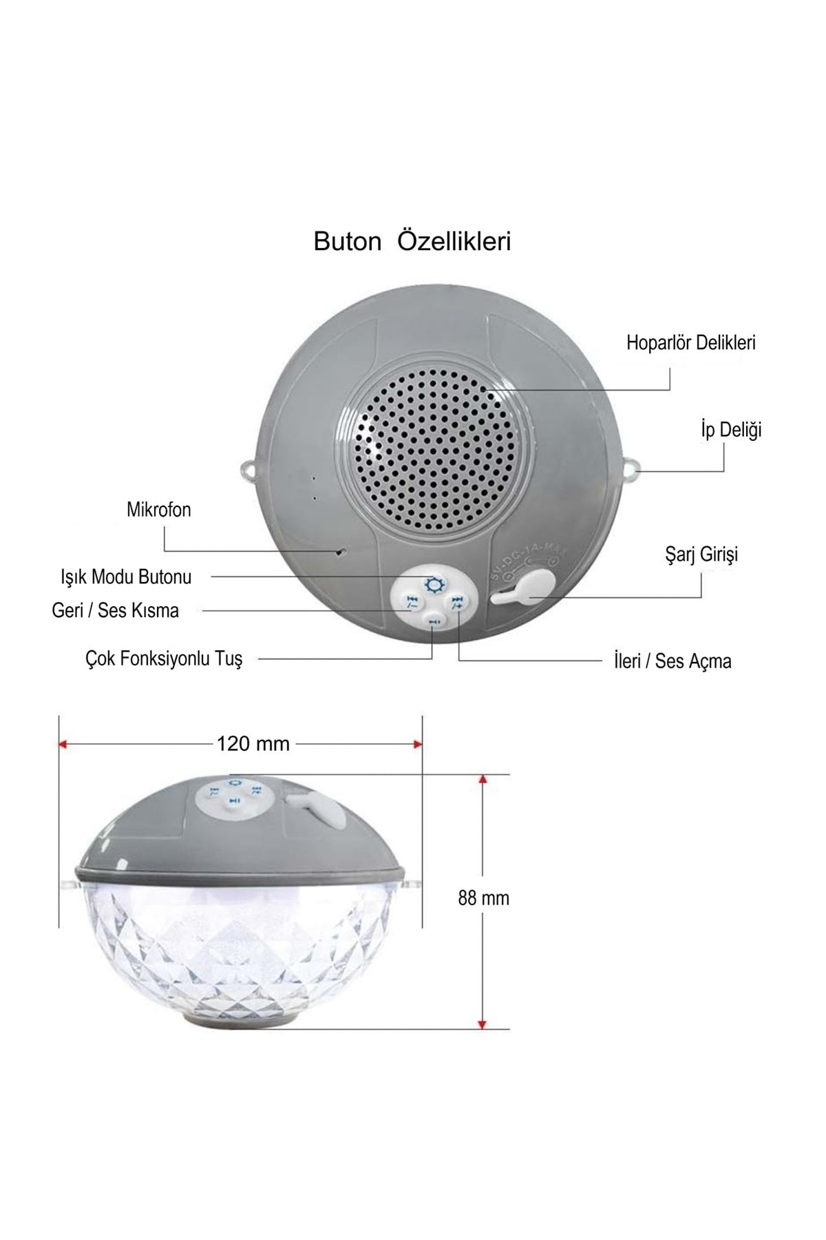 HyMark Bluetooth BT601 Havuz Hoparlörü Renkli RGB Led Işık IP68 Su Geçirmez Dahili Şarjlı Pil