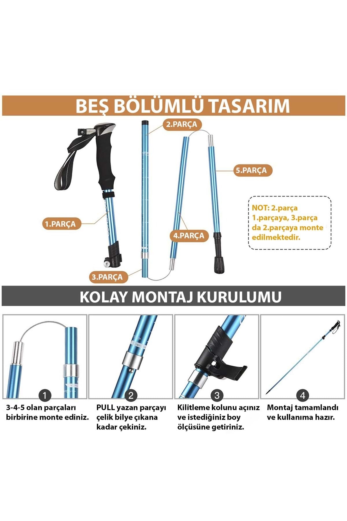 HyMark Trekking Hafif Katlanabilir 105-125cm Dağcı Doğa Kamp Yürüyüş Tırmanma Batonu