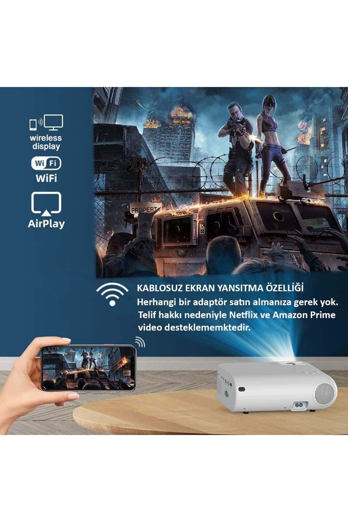 HyMark 1080P Mini Taşınabilir Wifi iOS & Android Telefon Yansıtma P62 Model Projeksiyon Cihazı