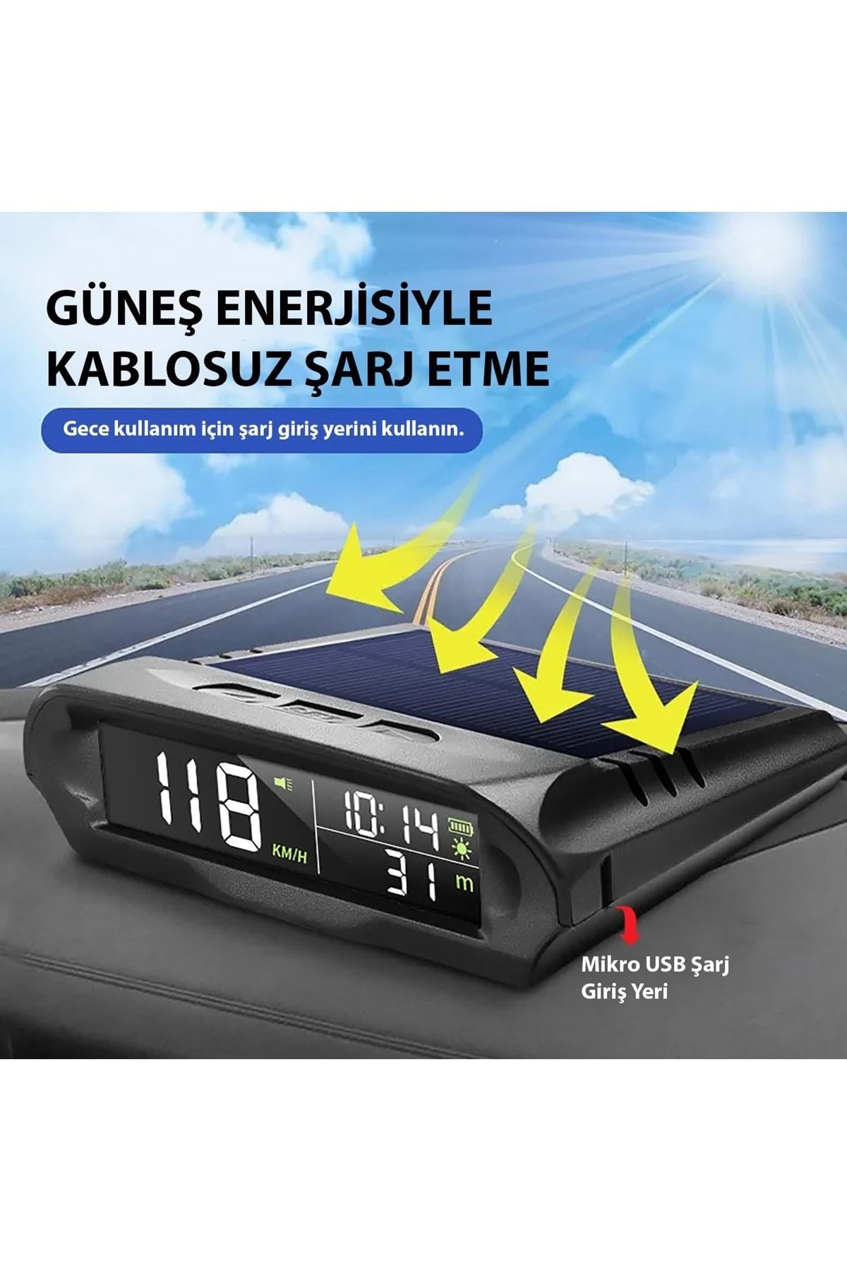 HyMark Evrensel GPS Hız Göstergesi Araç Güneş Enerjili Hız Ölçer S98 HUD Ekranı