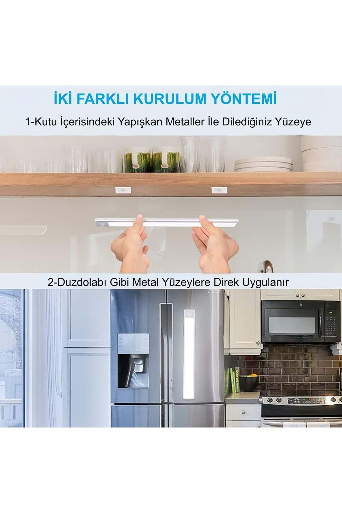 HyMark 40cm Sensörlü Alüminyum USB Şarjlı LED Gece Lambası 3 Renk Kısılabilir Mutfak Dolap Tezgah