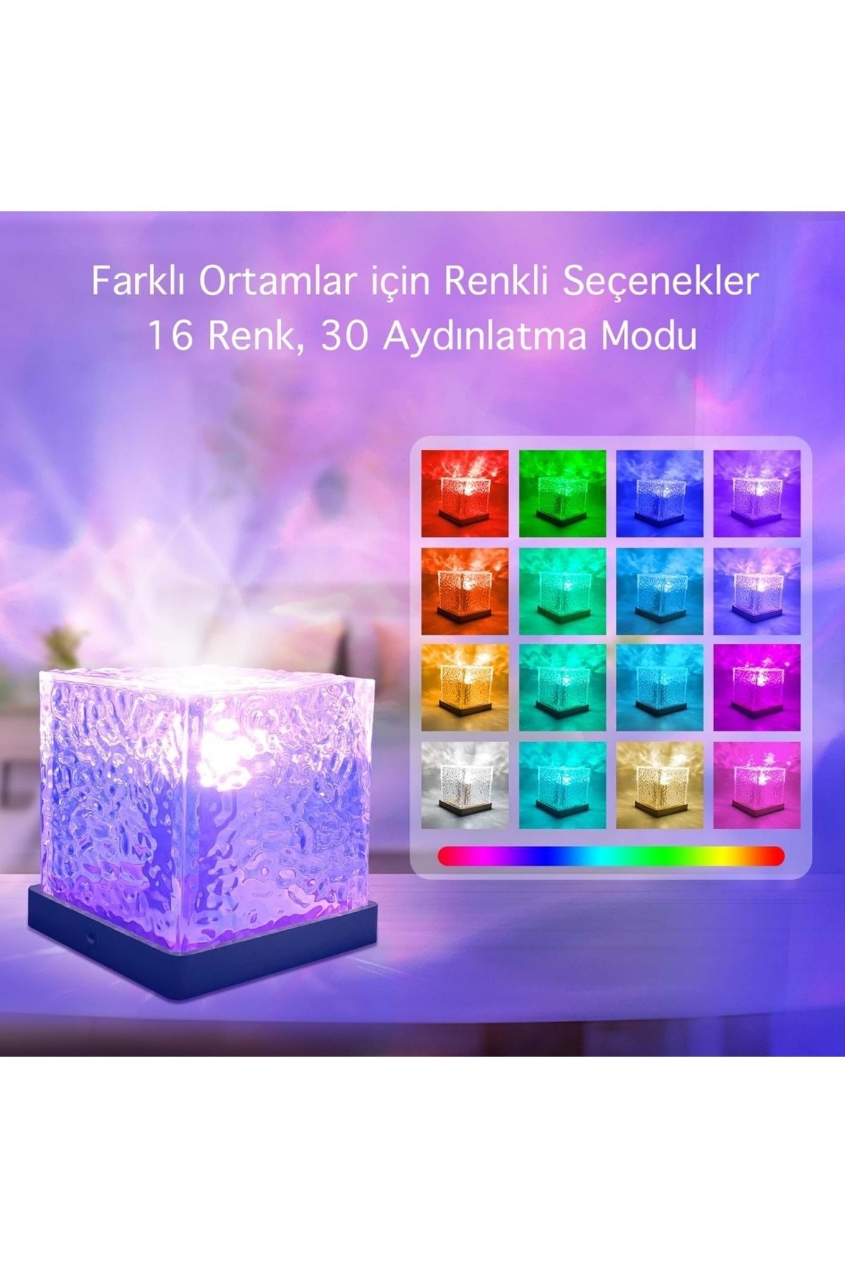 HyMark Kristal Kuzey Işıkları Okyanus Dalgası 16 Renk Dahili Pil Gece Lambası Kumandalı Dokunmatik