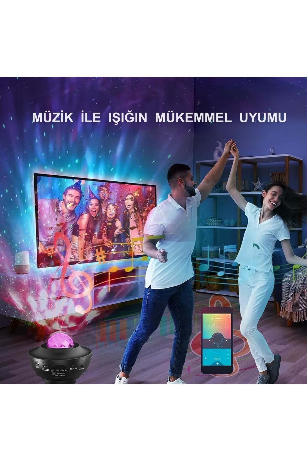 HyMark Led Yıldız Bluetooth Hoparlör Usb Projektör Okyanus Dalgası 21 Modlu Gece Lambası