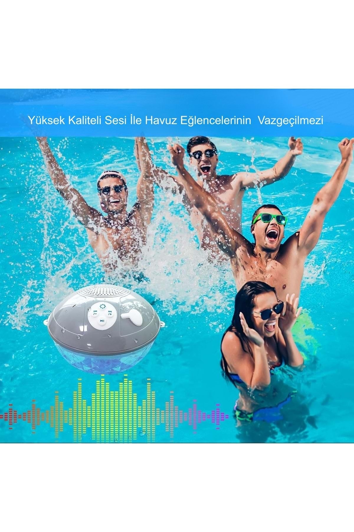 HyMark Bluetooth BT601 Havuz Hoparlörü Renkli RGB Led Işık IP68 Su Geçirmez Dahili Şarjlı Pil