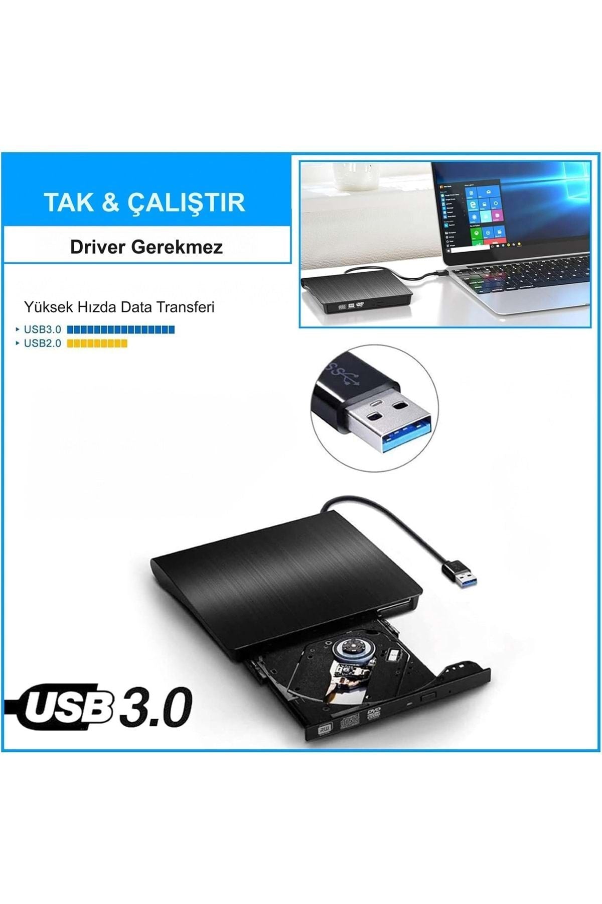 HyMark USB 3.0 Taşınabilir CD DVD Yazıcı Okuyucu Windows Mac Dizüstü Masaüstü Bilgisayar