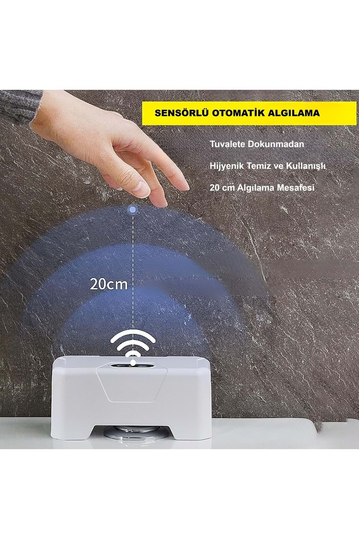 HyMark Otomatik WC Tuvalet Sifonu Kızılötesi Sensörlü Temassız Akıllı Sensör Şarjlı Dahili Pil