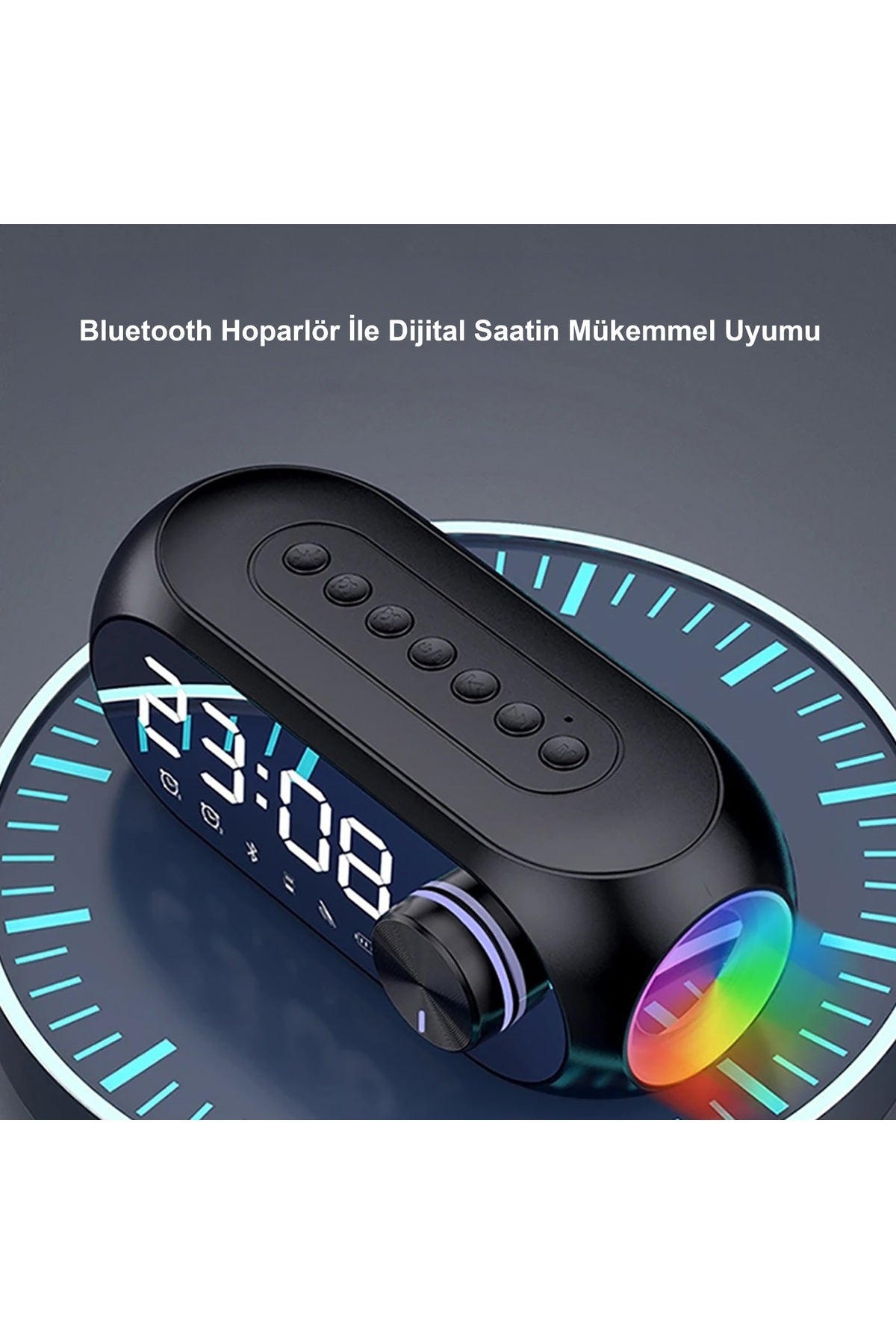 HyMark Bluetooth S8 RGB Led Işıklı Dijital Saat Alarm Şarjlı Hoparlör MP3 Fm Çok Fonksiyonlu Speaker