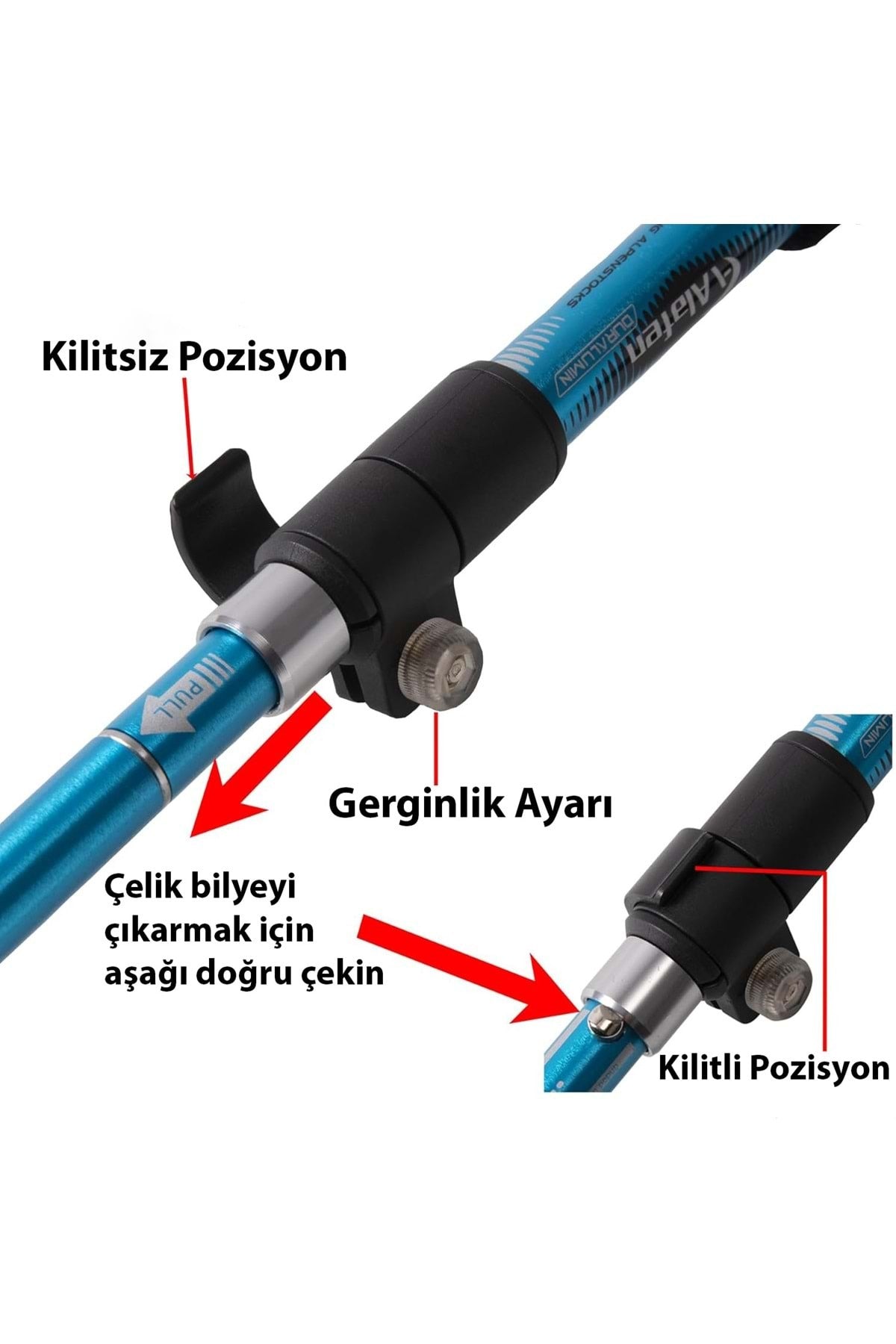 HyMark Trekking Hafif Katlanabilir 105-125cm Dağcı Doğa Kamp Yürüyüş Tırmanma Batonu