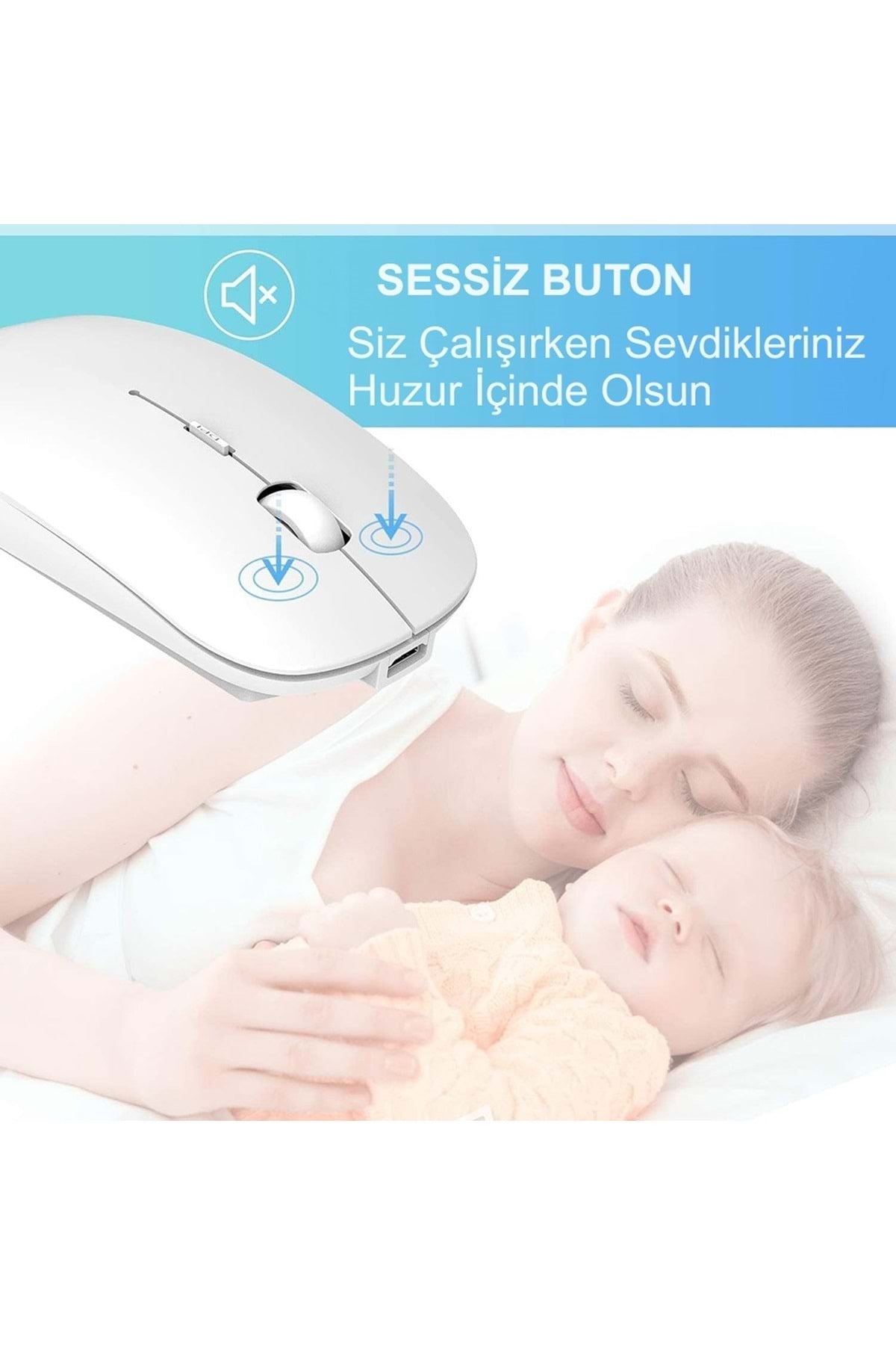 HyMark Sessiz Tıklama Şarjlı Çift Modlu Bluetooth Kablosuz 2.4Ghz Beyaz Mouse