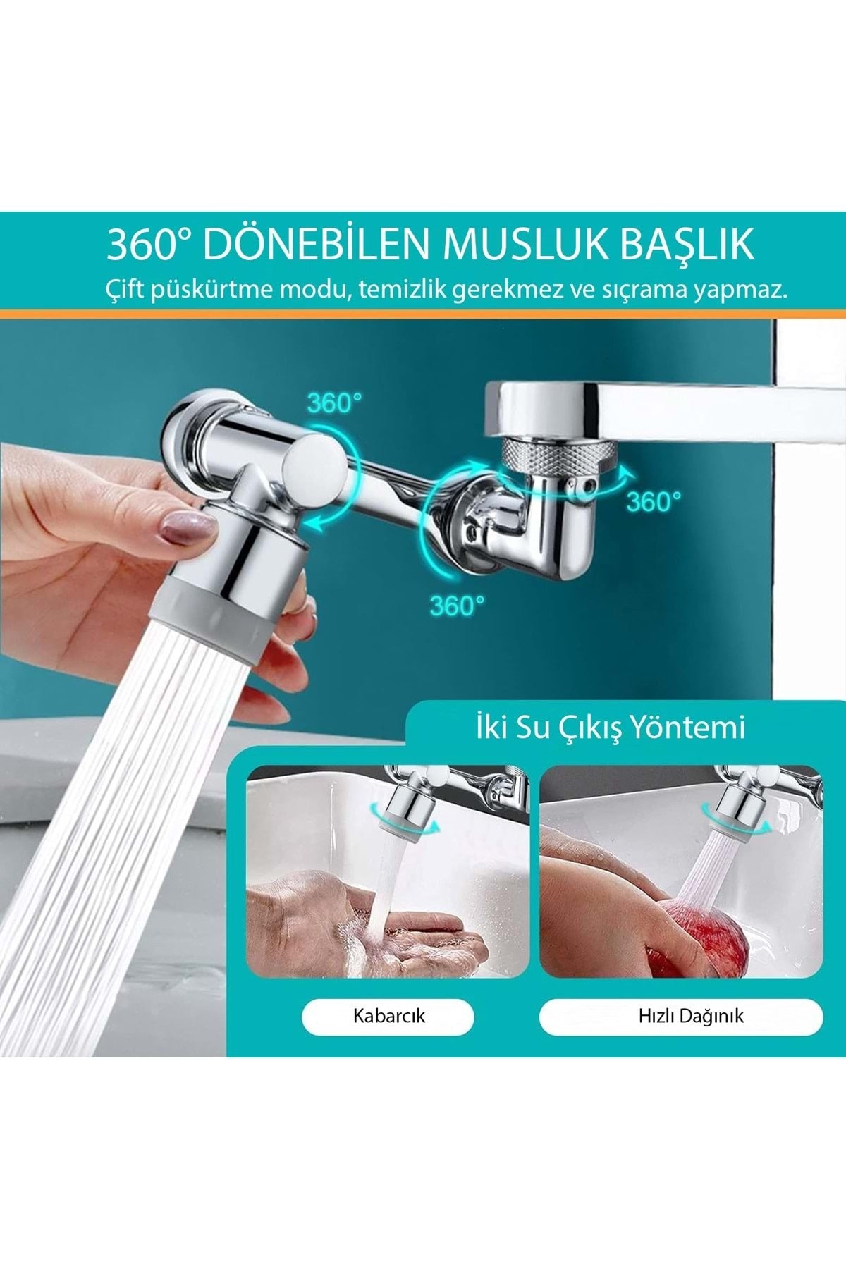 HyMark 1080 Derece Dönebilen Evrensel 2 Modlu Robotik Kol Mutfak Banyo Musluk Başlığı